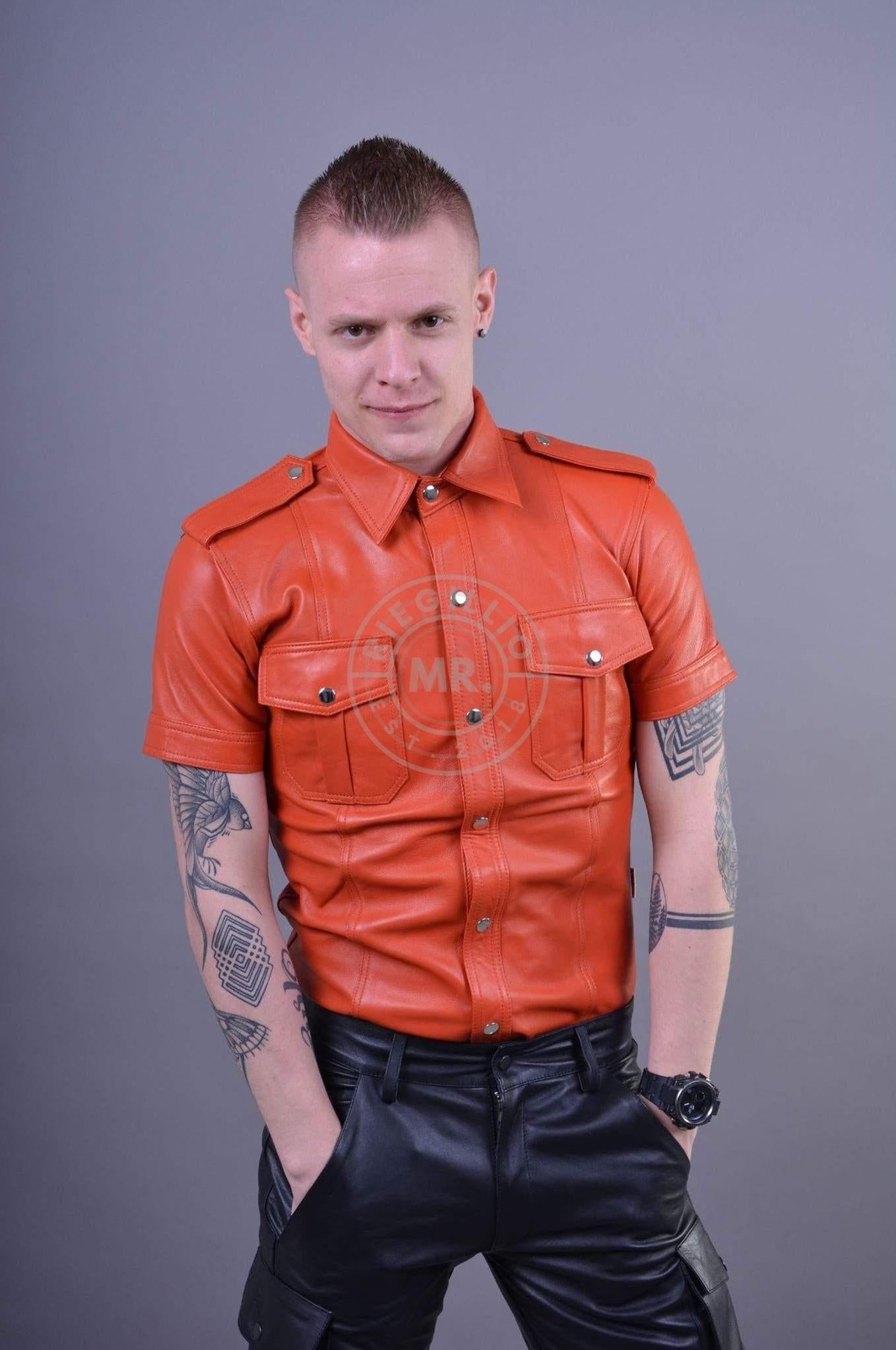 Orange Leather Shirt at MR. Riegillio