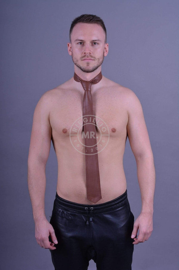 Cinnamon Brown Leather Tie at MR. Riegillio