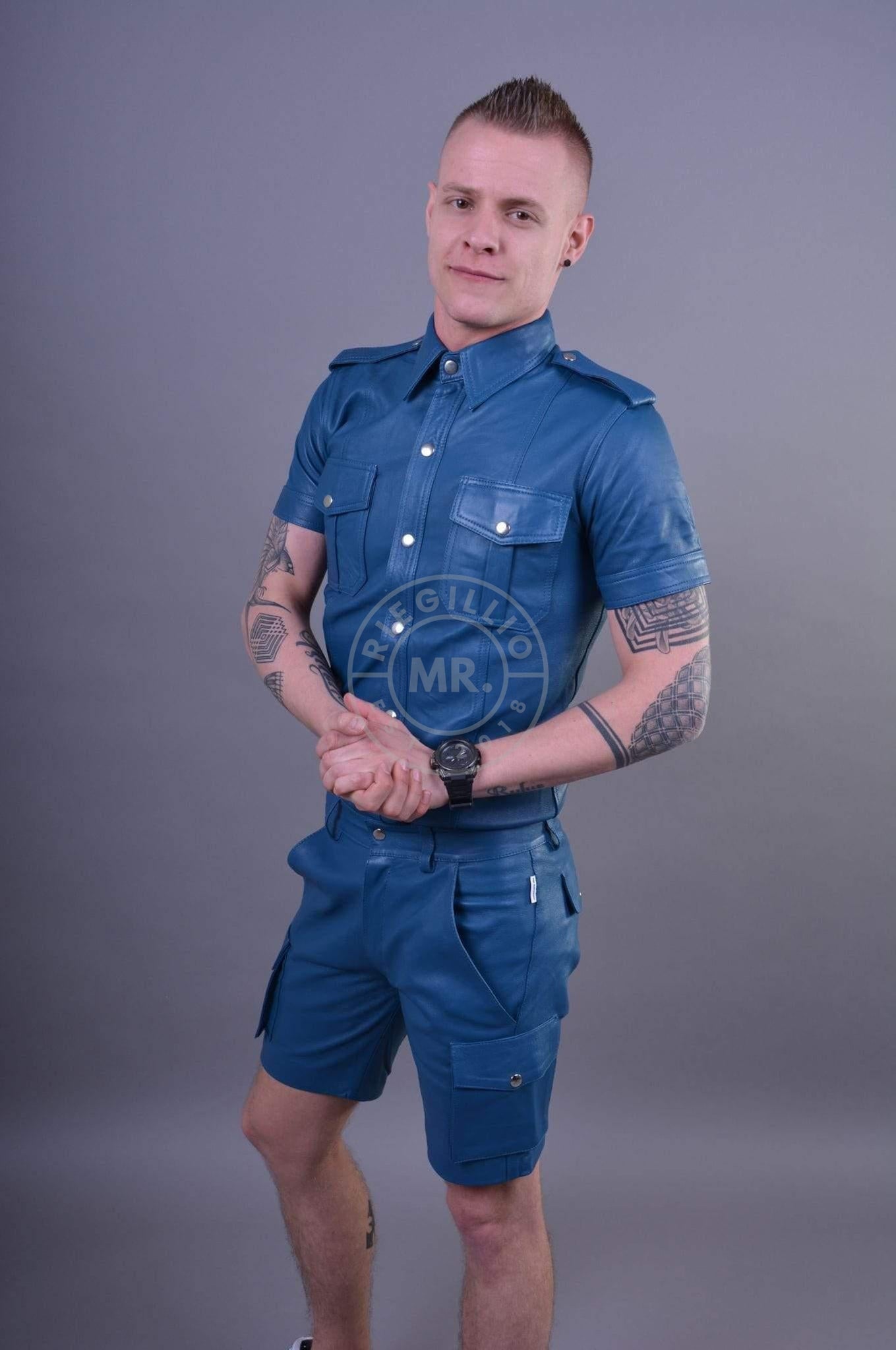 Jeans Blue Leather Cargo Short