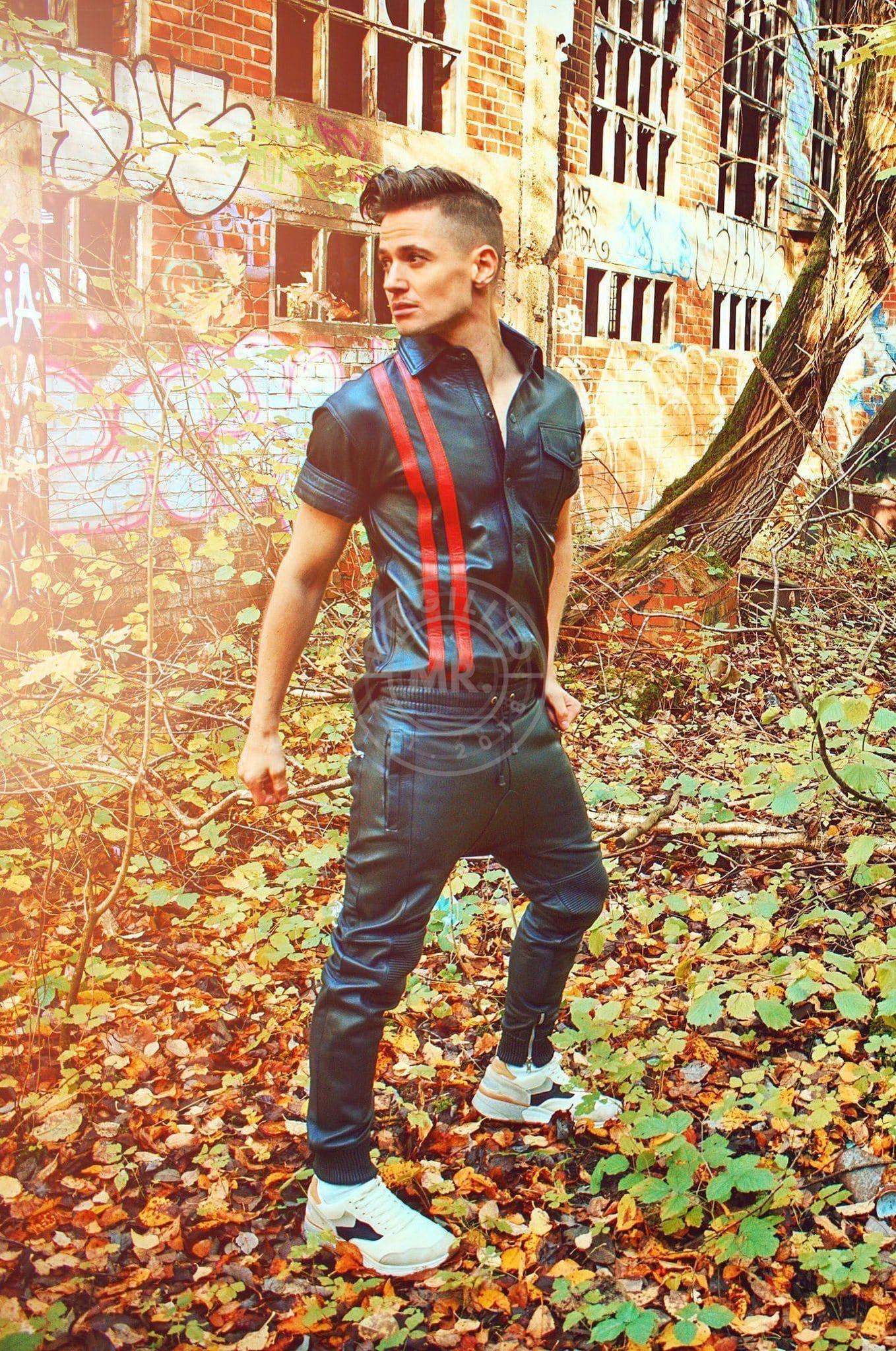 Black Leather Shirt - Red Stripes at MR. Riegillio