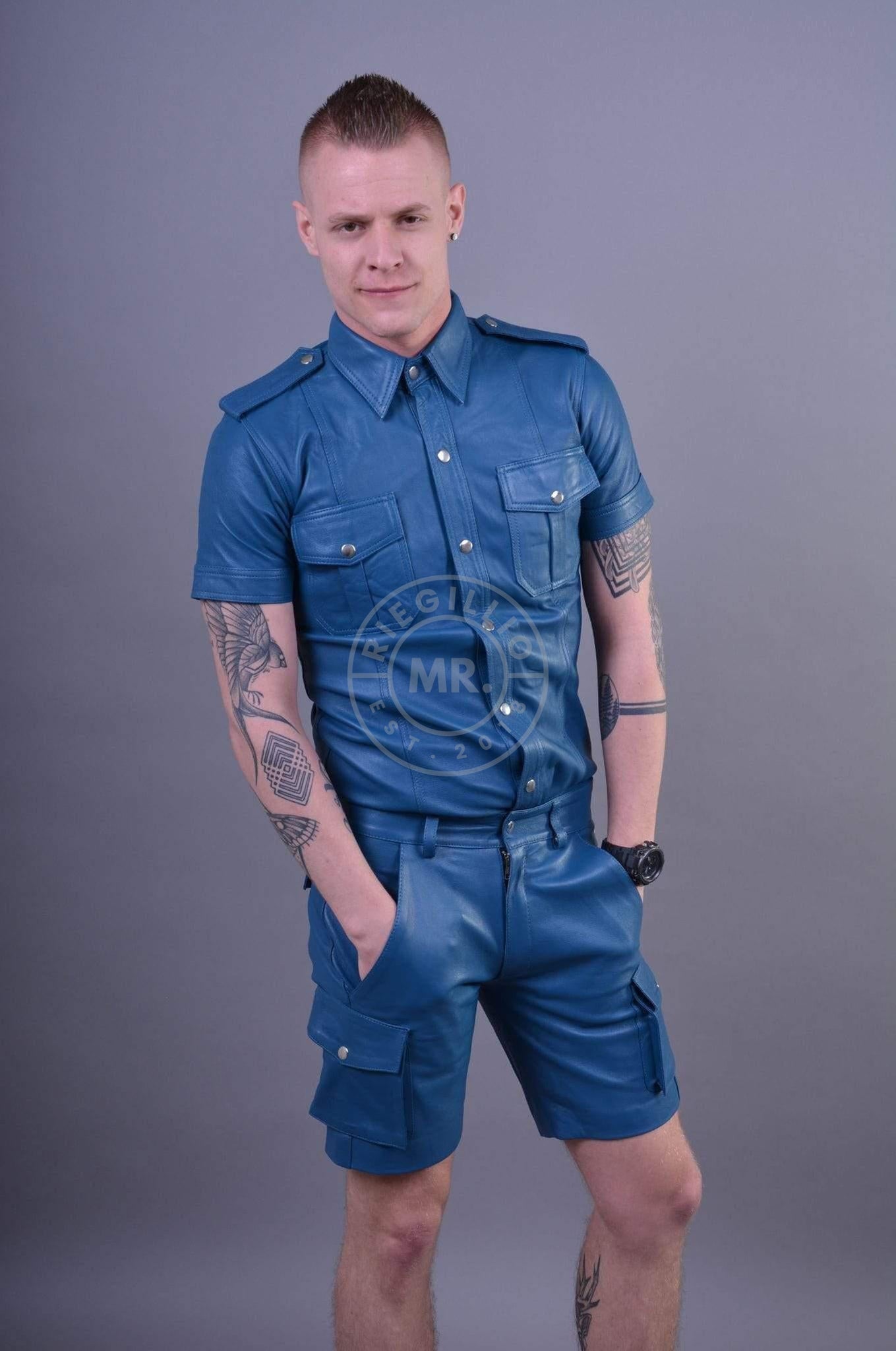 Jeans Blue Leather Cargo Short