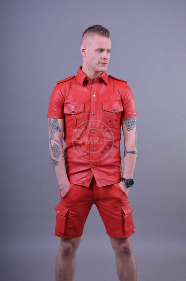 Red Leather Cargo Short at MR. Riegillio