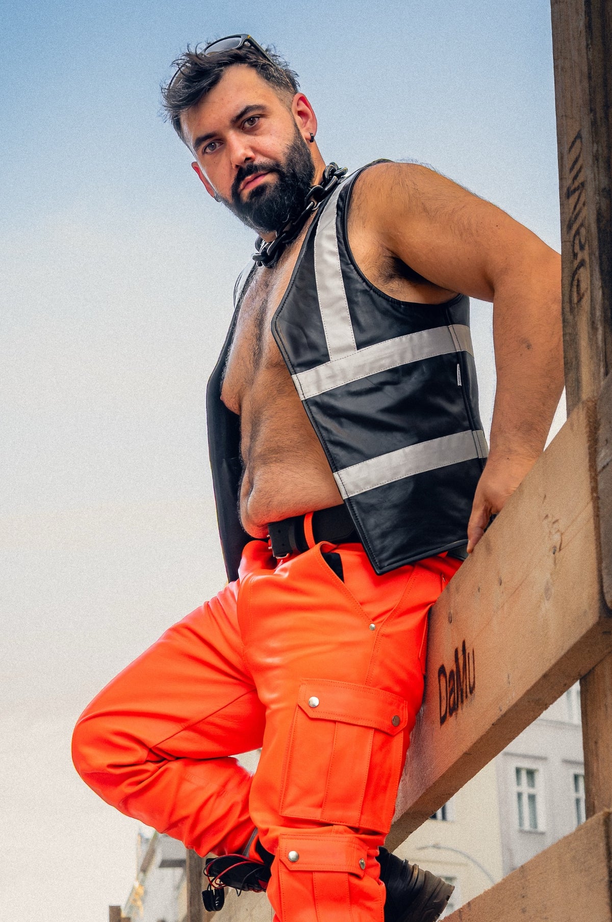 Black Leather Workers Waistcoat