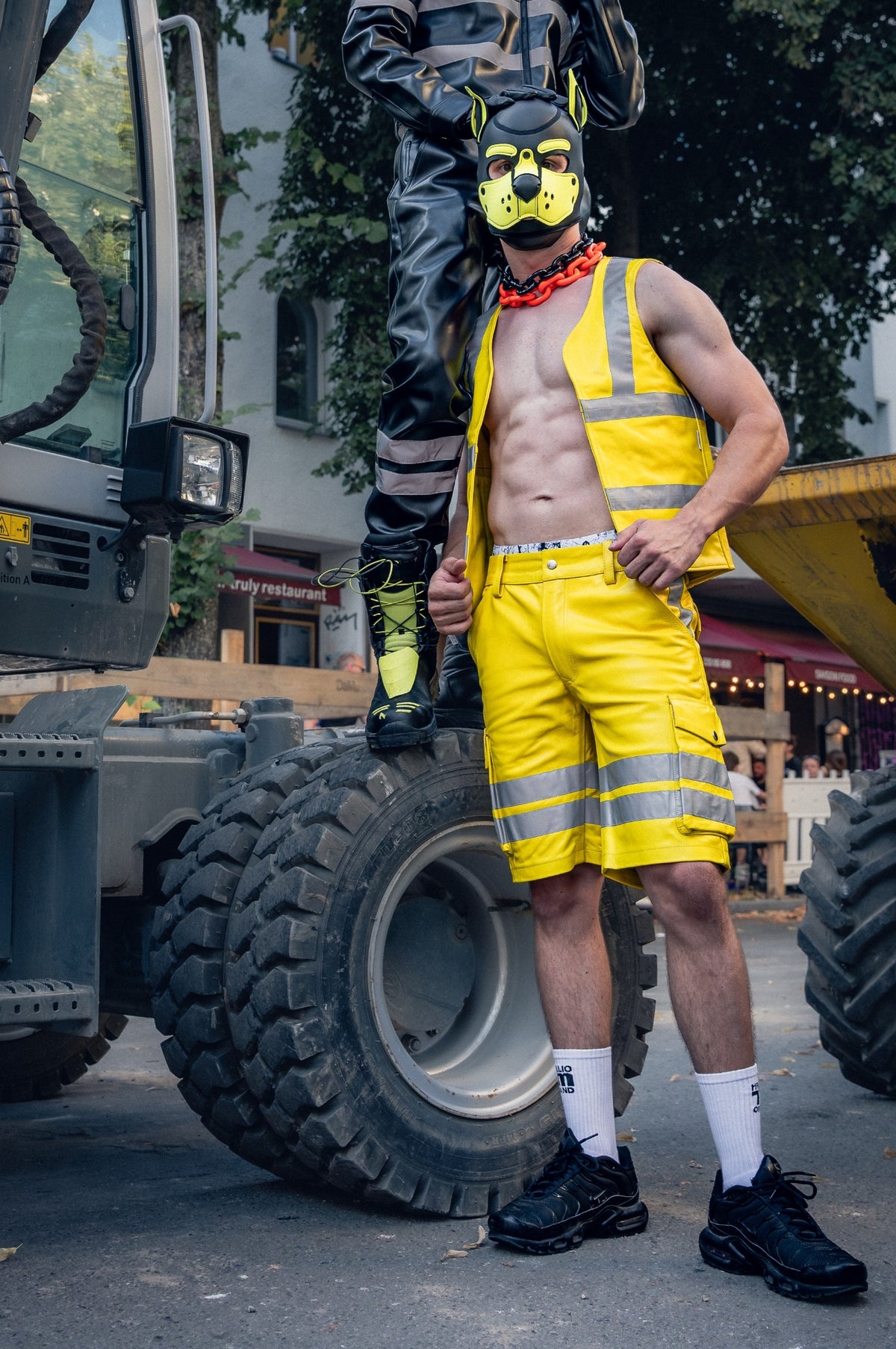 Neon Yellow Leather Workers Cargo Shorts
