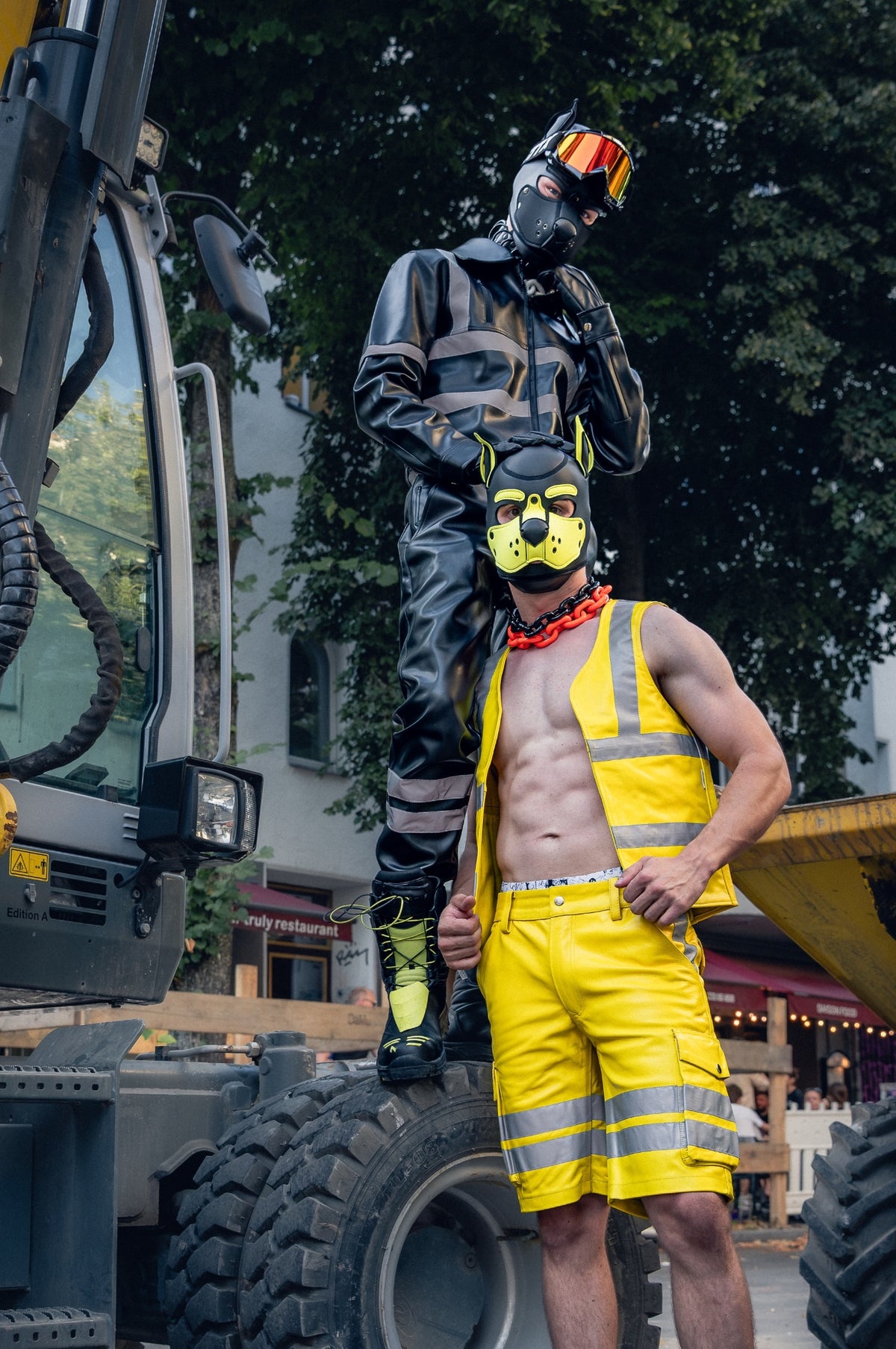 Neon Yellow Leather Workers Waistcoat
