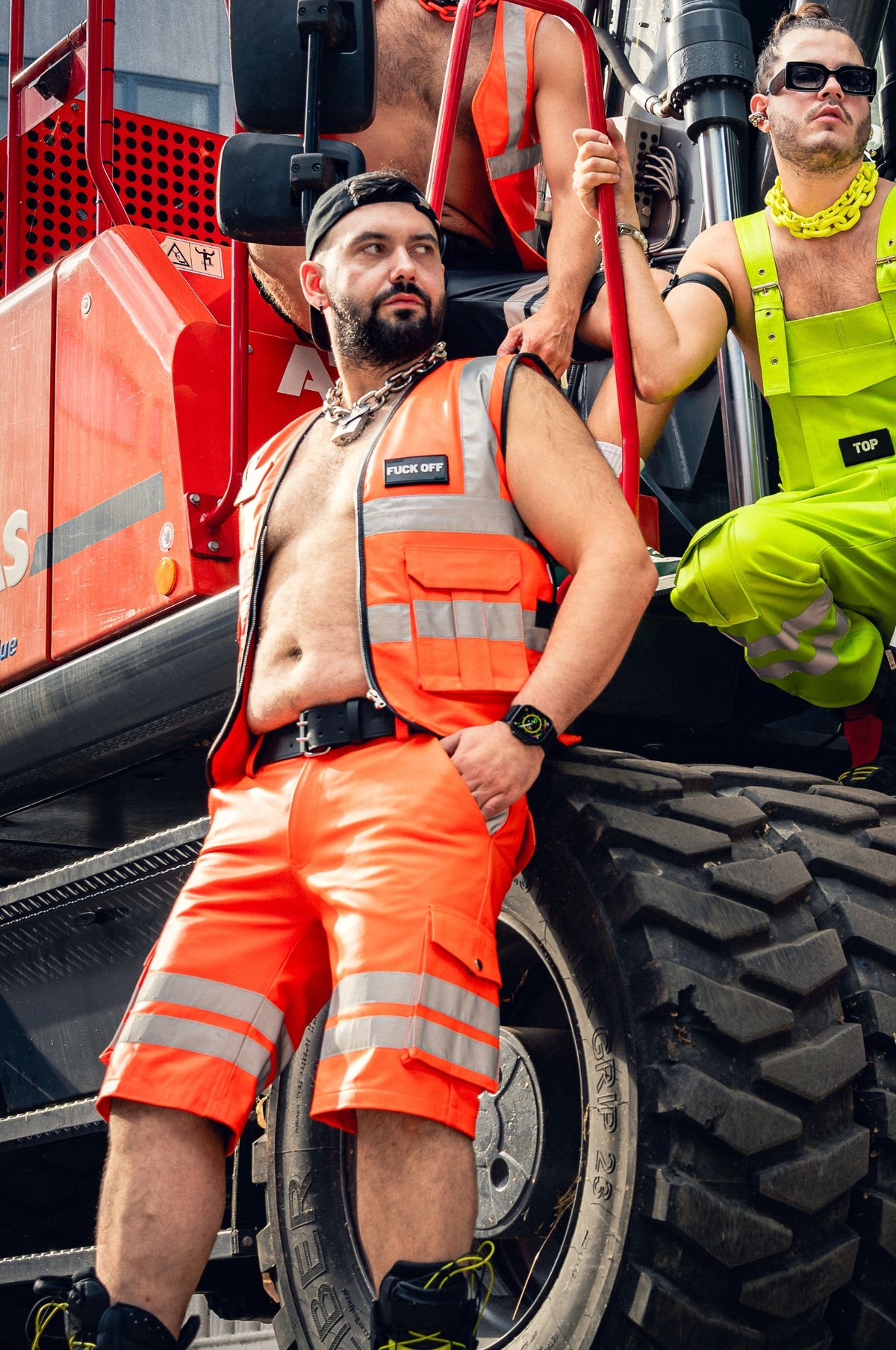 Neon Orange Leather Workers Cargo Shorts