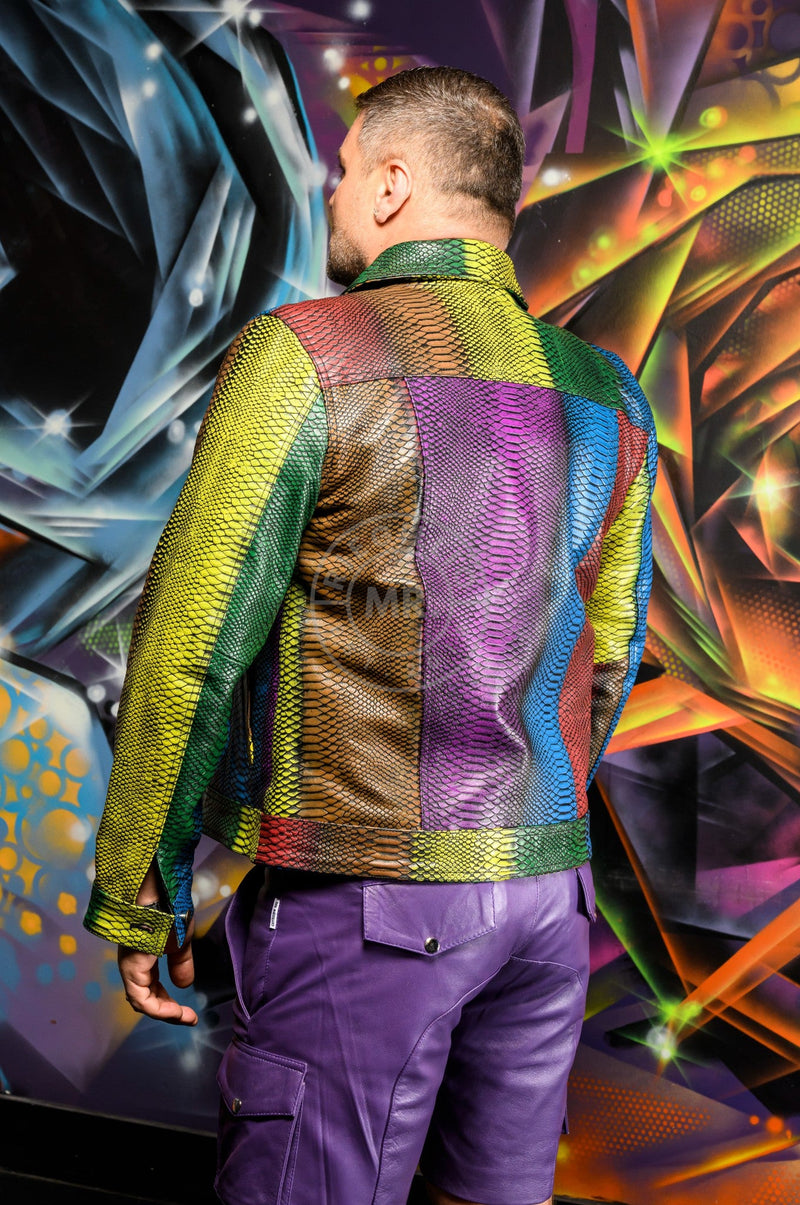 Colored Leather Snake Trucker Jacket at MR. Riegillio