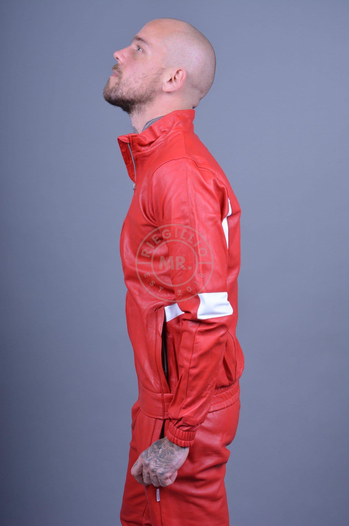 Red Leather Tracksuit Jacket at MR. Riegillio