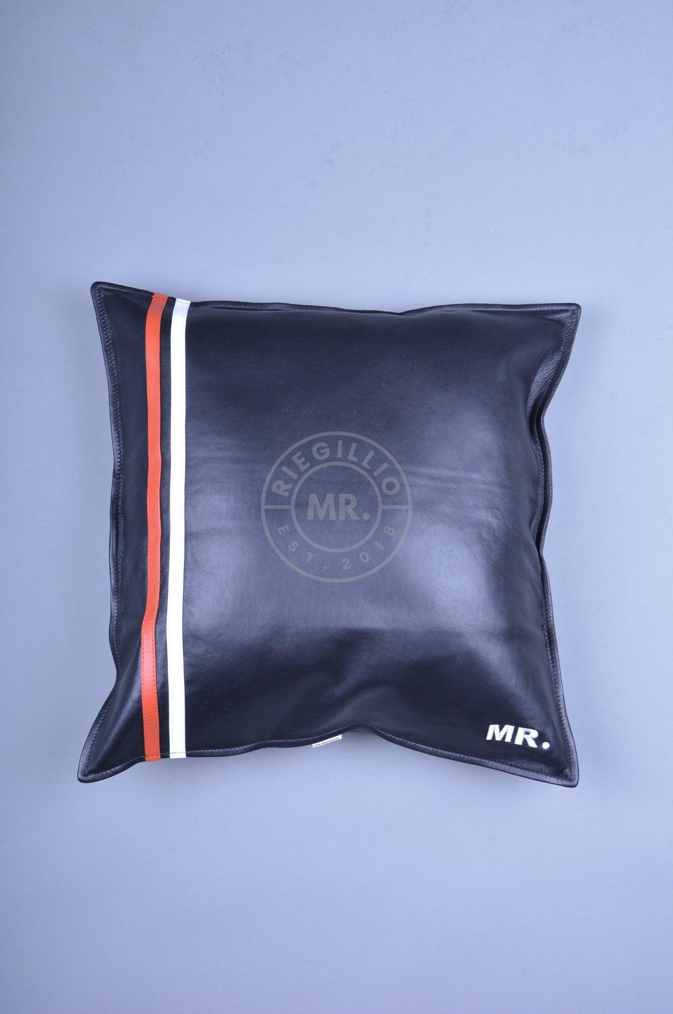 Black Leather Pillow - Orange Stripe at MR. Riegillio