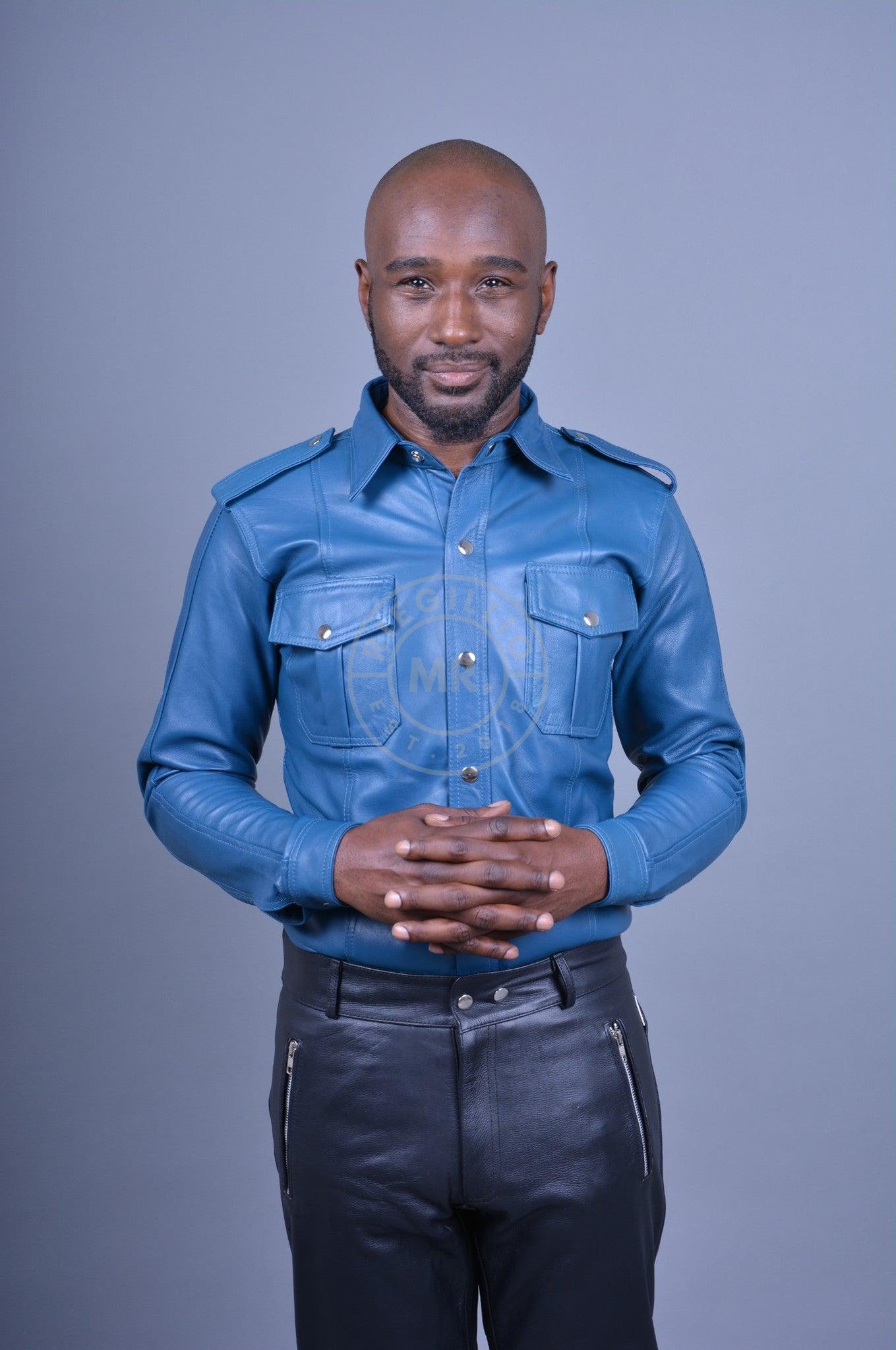 Jeans Blue Leather Shirt Long Sleeves at MR. Riegillio