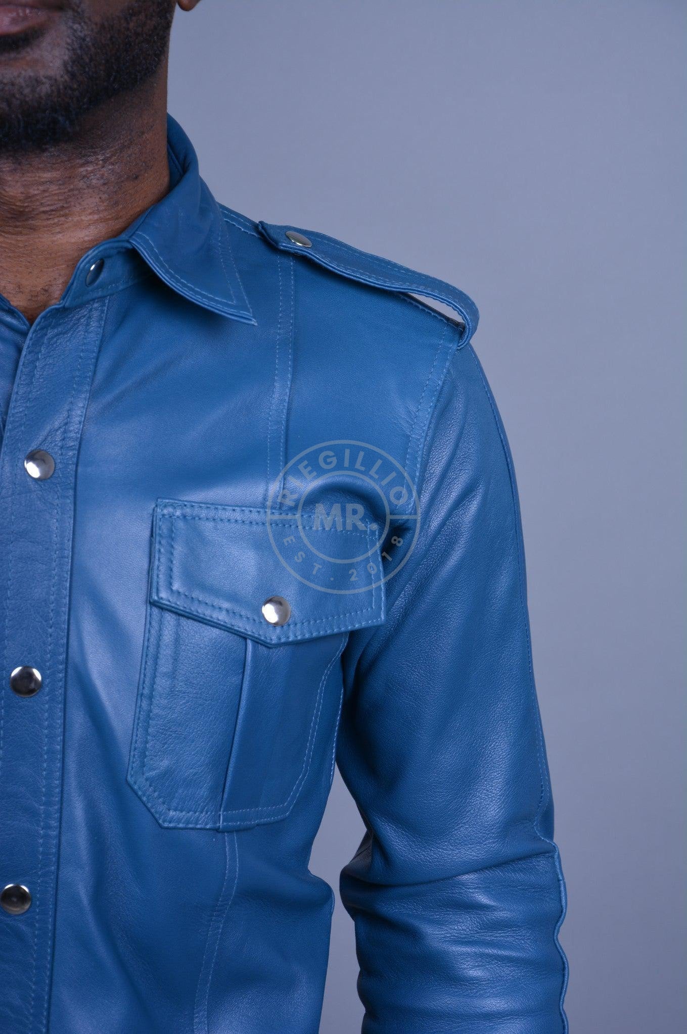 Jeans Blue Leather Shirt Long Sleeves at MR. Riegillio