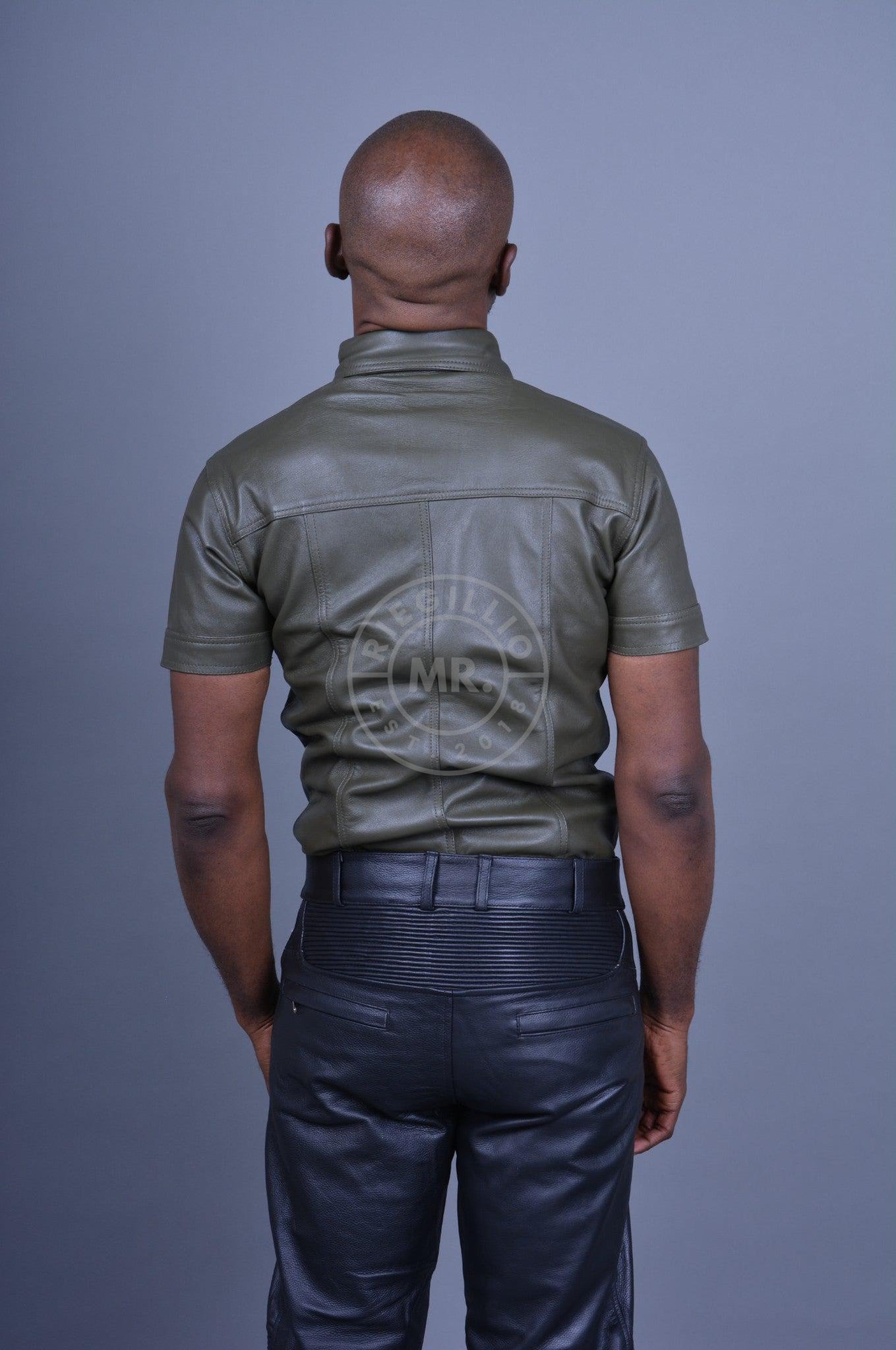 Plain Leather Shirt Army Green *DISCONTINUED ITEM*-at MR. Riegillio