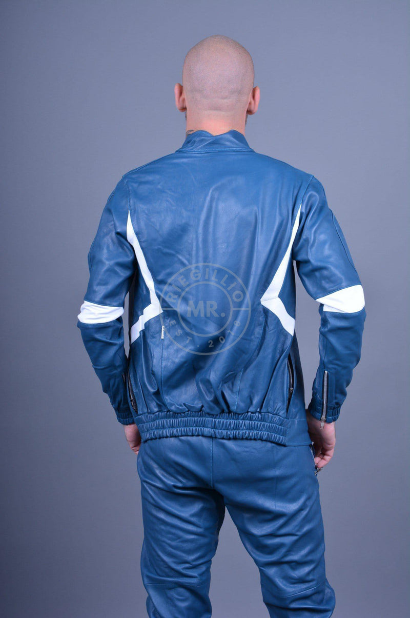 Jeans Blue Leather Tracksuit Jacket at MR. Riegillio