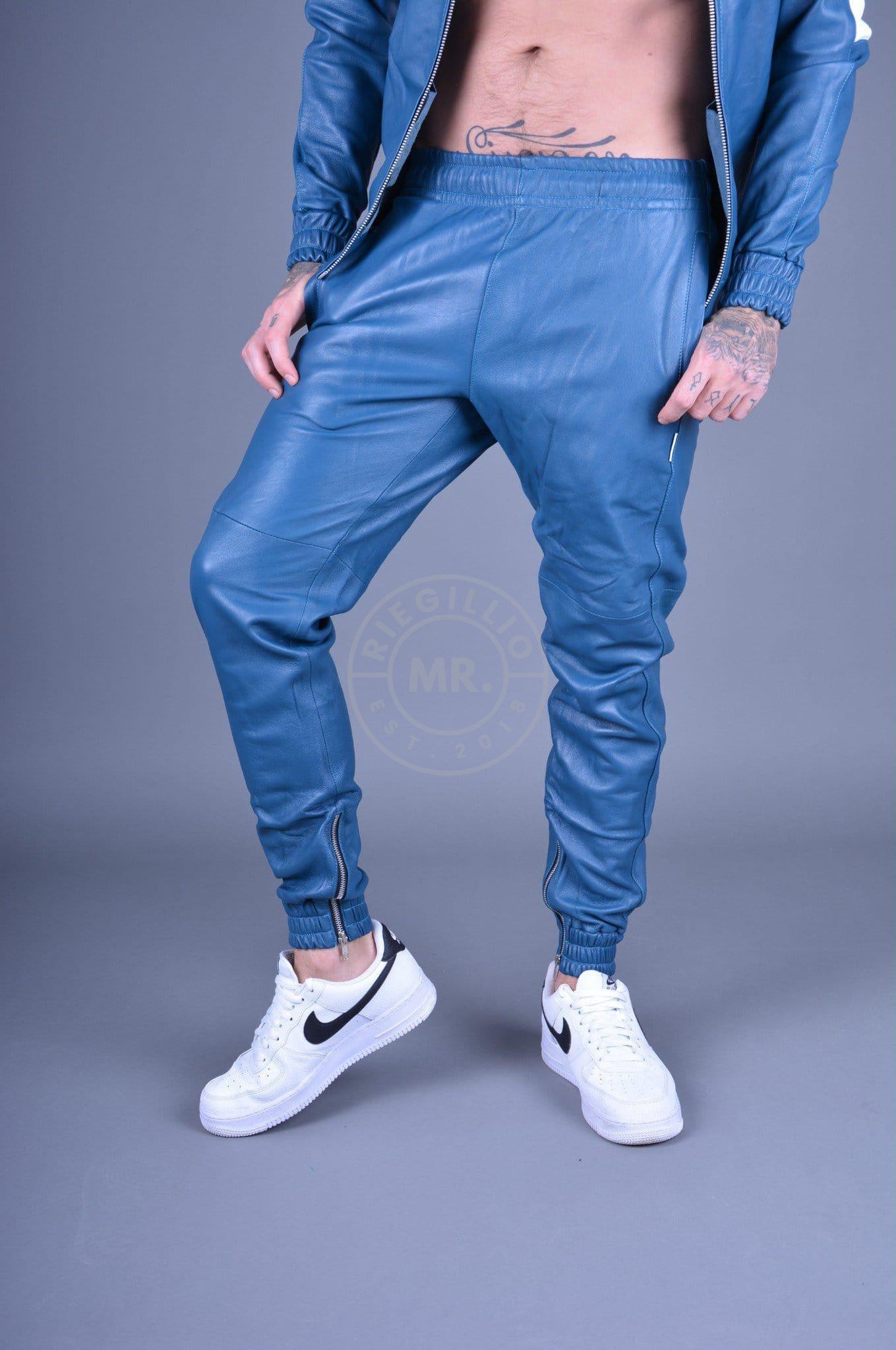 Jeans Blue Leather Tracksuit Pants at MR. Riegillio