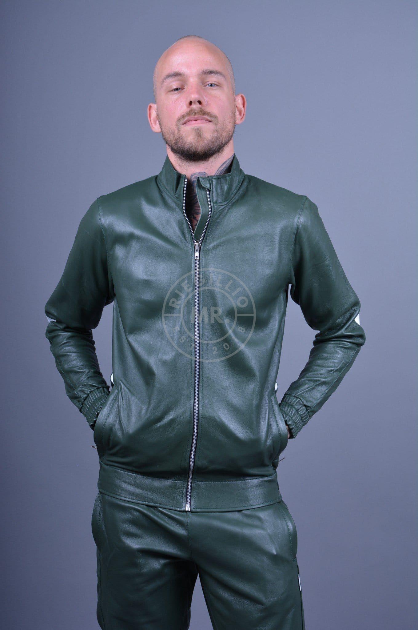 Dark Green Leather Tracksuit Jacket at MR. Riegillio