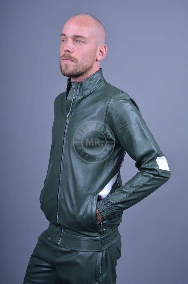 Dark Green Leather Tracksuit Jacket at MR. Riegillio