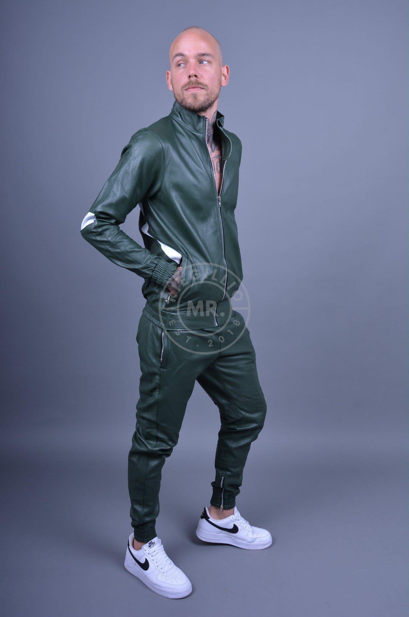 Dark Green Leather Tracksuit Pants at MR. Riegillio