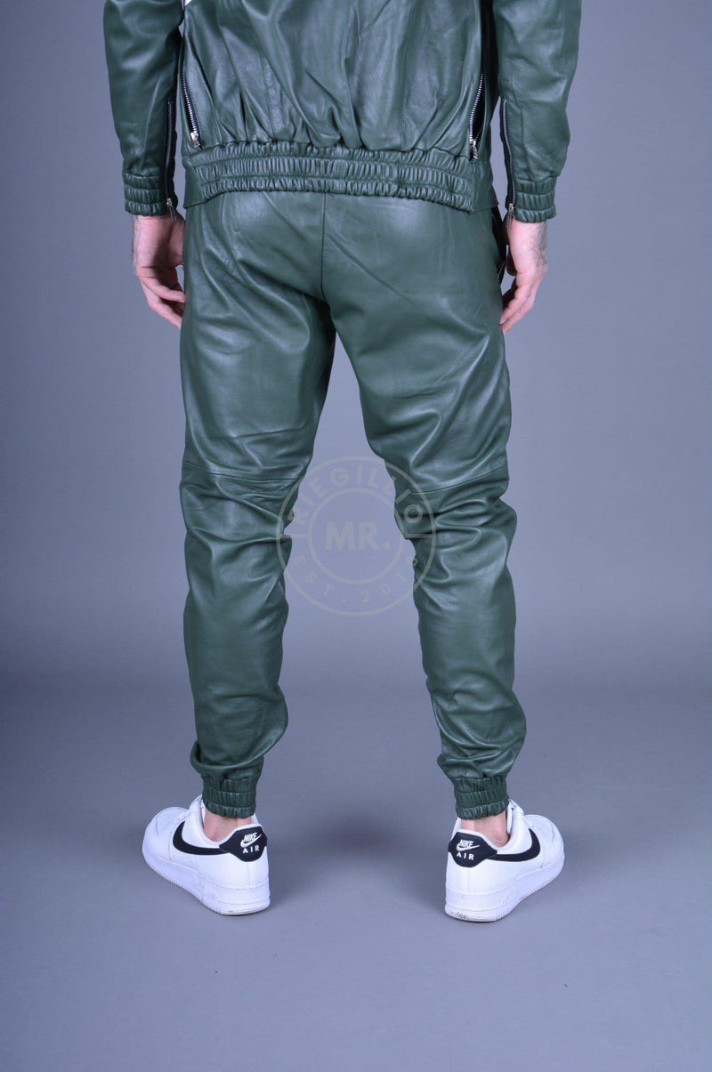 Dark Green Leather Tracksuit Pants at MR. Riegillio