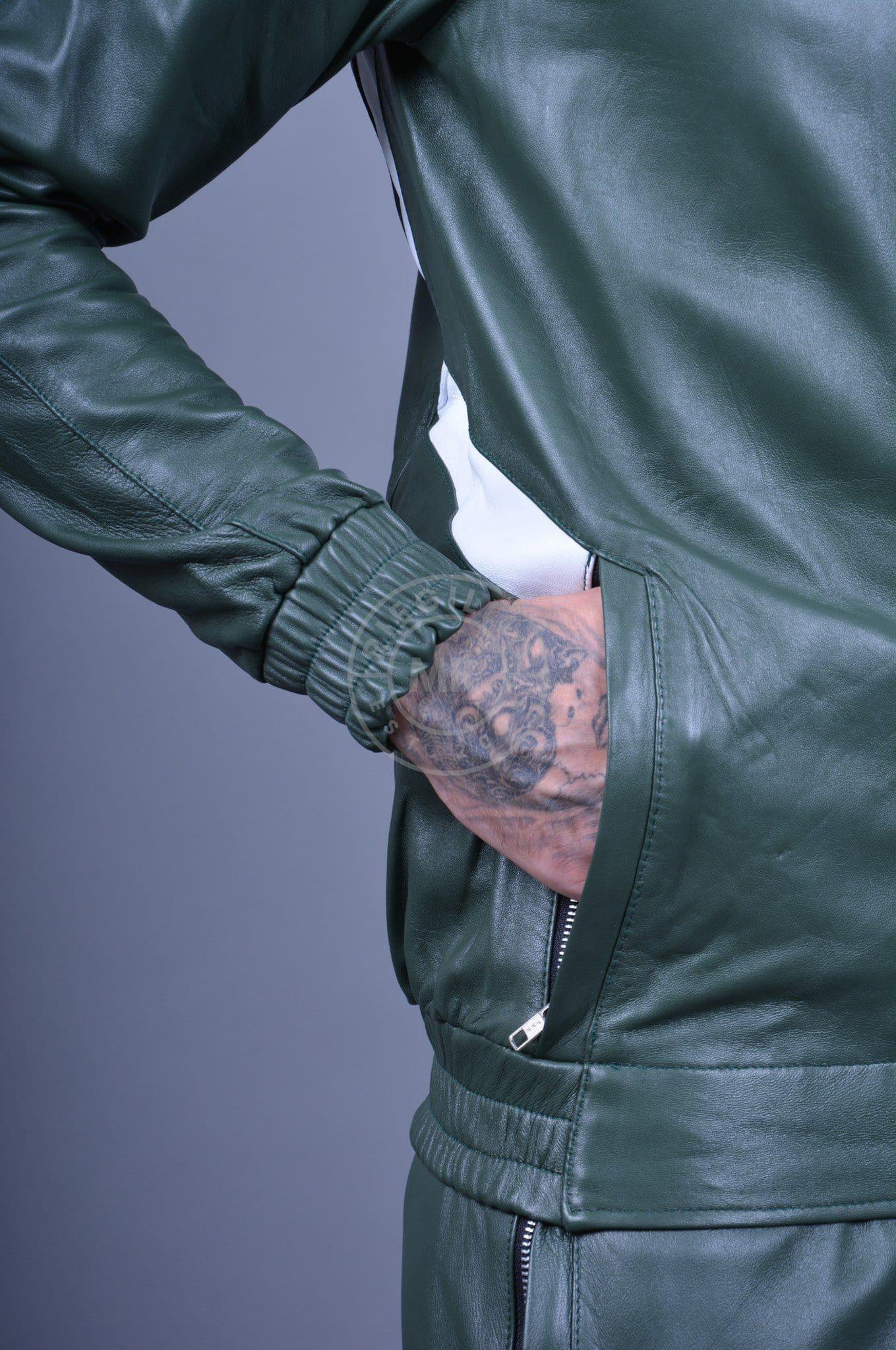 Dark green leather hot sale jacket mens