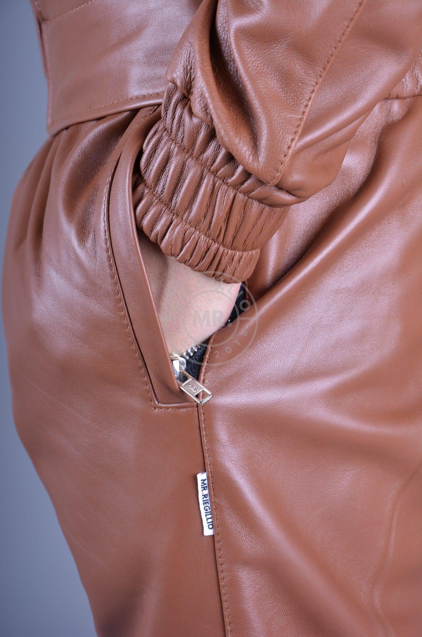 Cinnamon Brown Leather Tracksuit Pants at MR. Riegillio