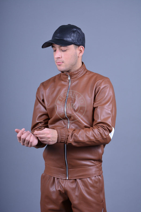 Cinnamon Brown Leather Tracksuit Jacket at MR. Riegillio