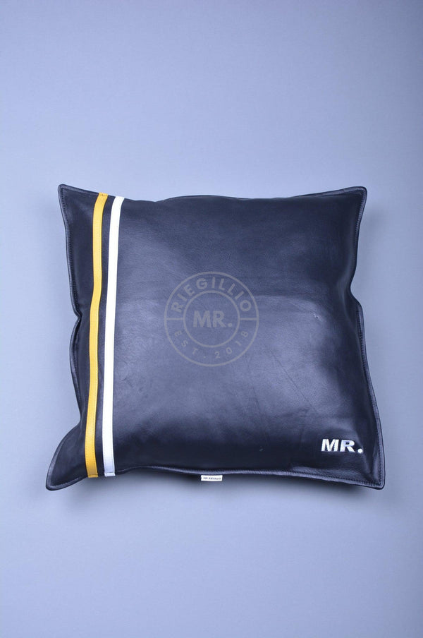 Black Leather Pillow - Yellow Stripe at MR. Riegillio