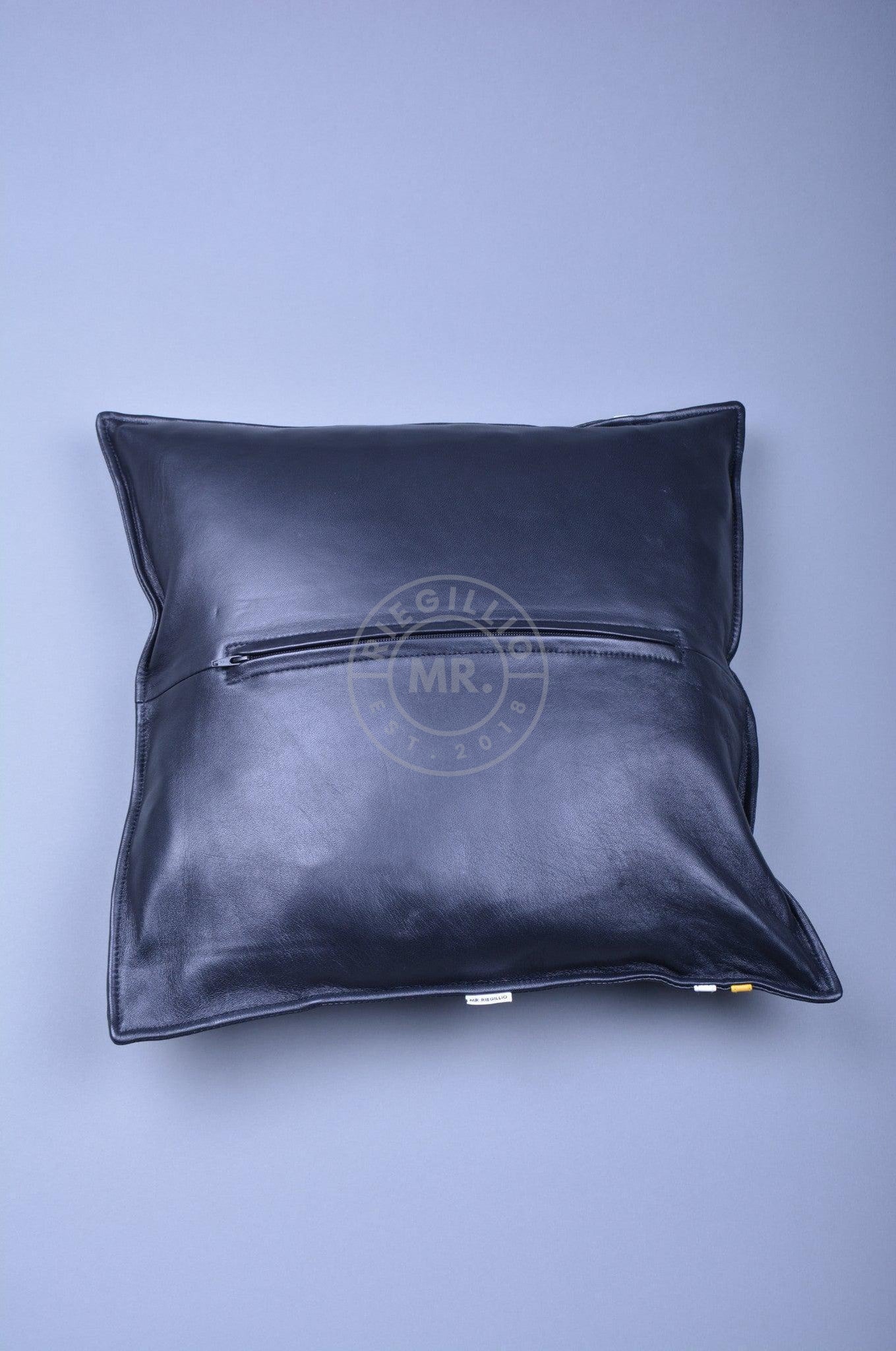 Black Leather Pillow - Yellow Stripe at MR. Riegillio