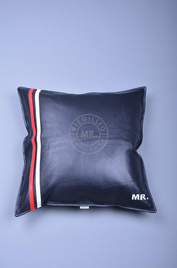 Black Leather Pillow - Red Stripe at MR. Riegillio