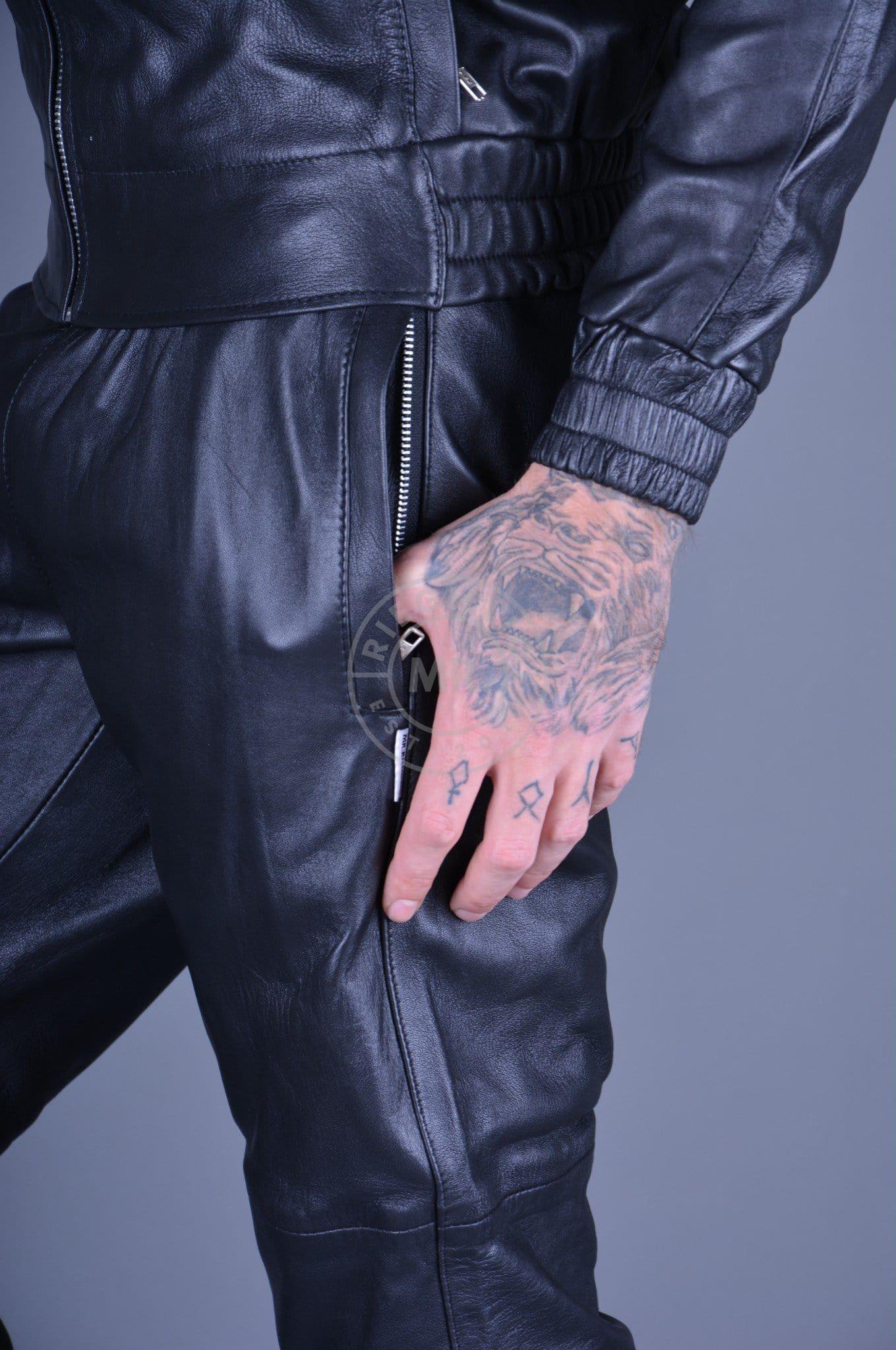 Black Leather Tracksuit Pants at MR. Riegillio