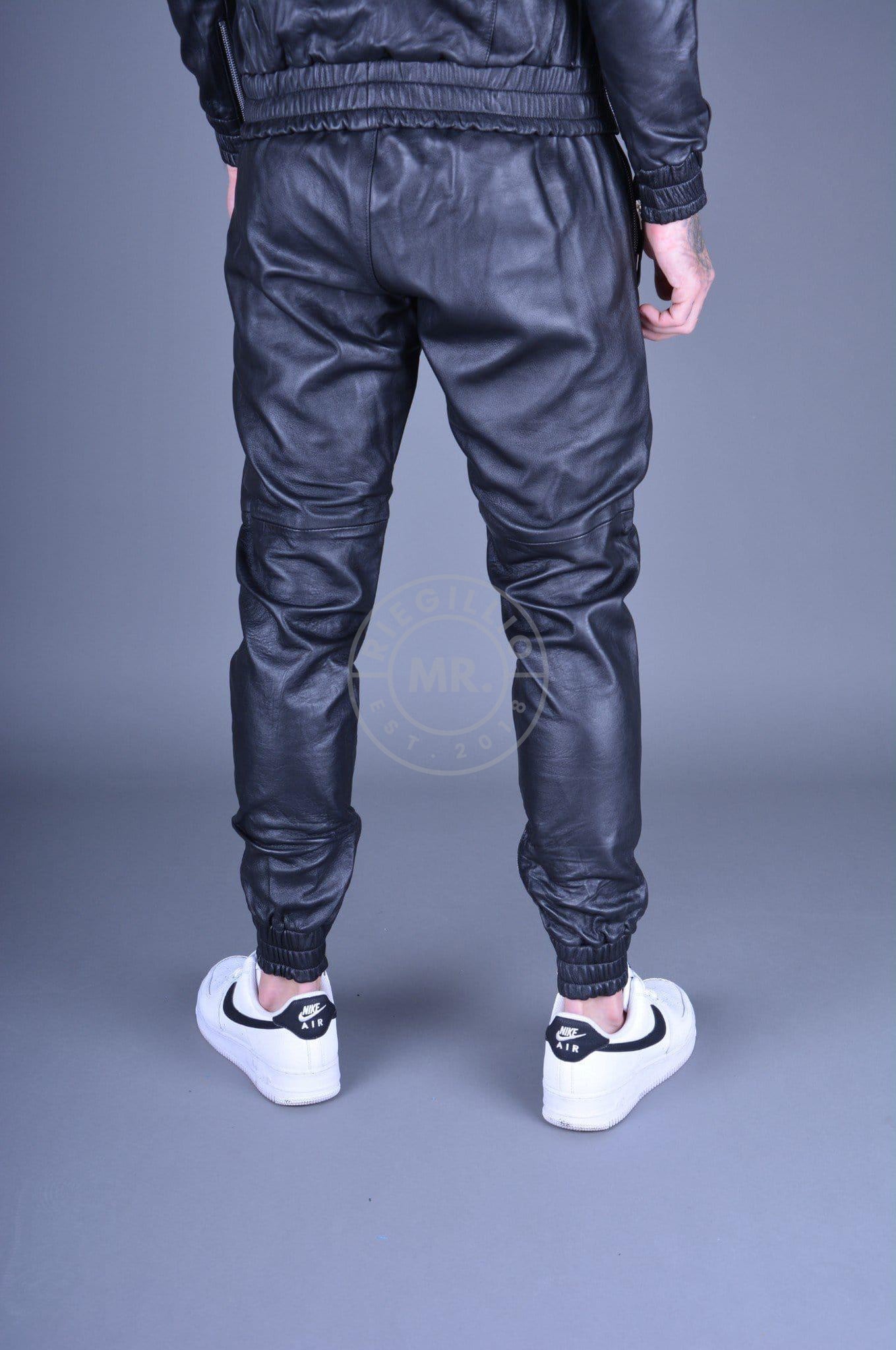 Black Leather Tracksuit Pants at MR. Riegillio