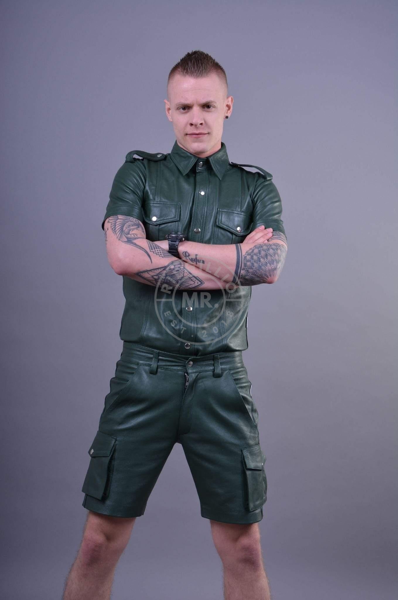 Dark Green Leather Shirt-at MR. Riegillio