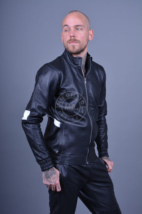 Black Leather Tracksuit Jacket at MR. Riegillio
