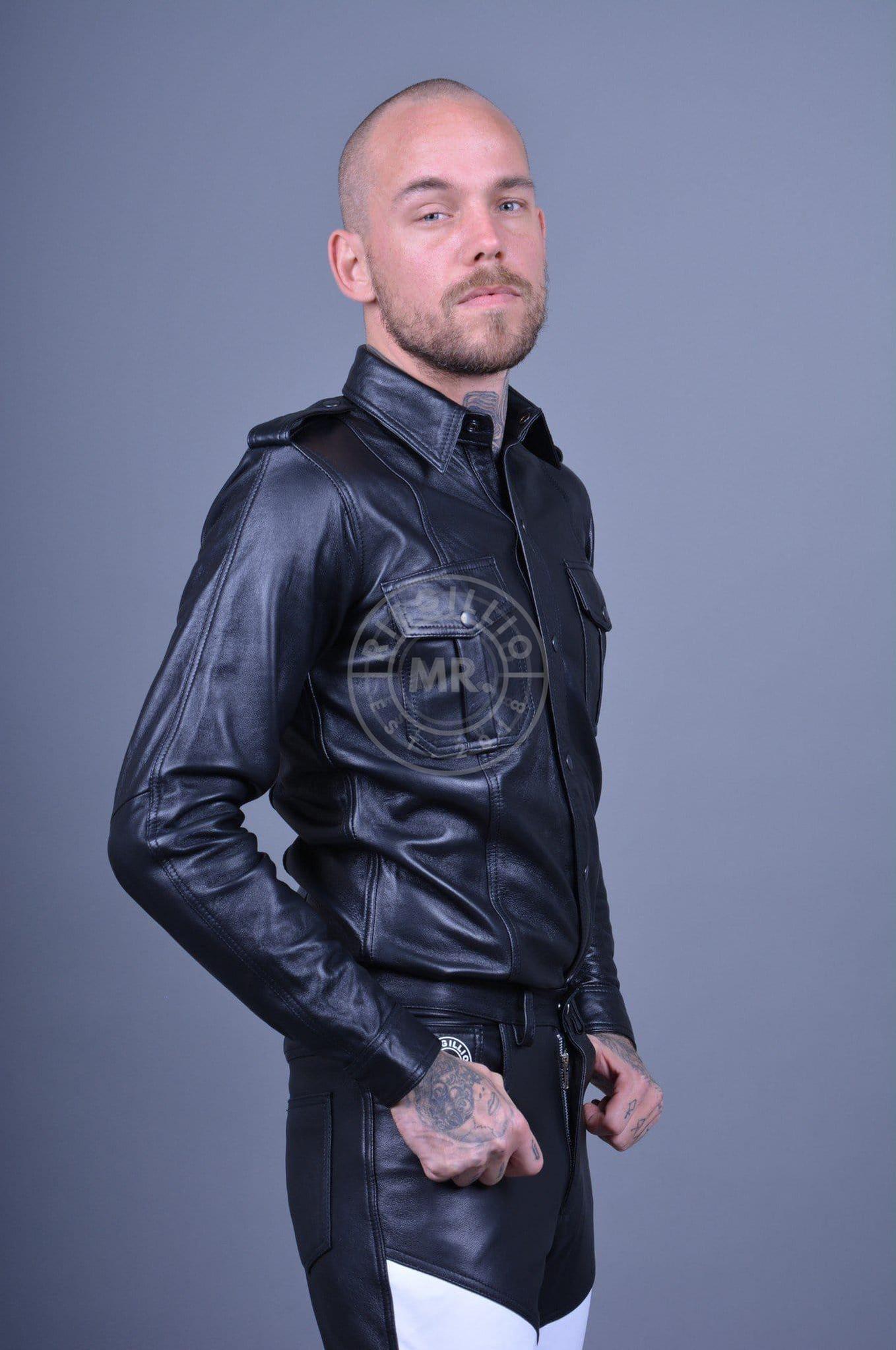 Black Leather Shirt Long Sleeves at MR. Riegillio