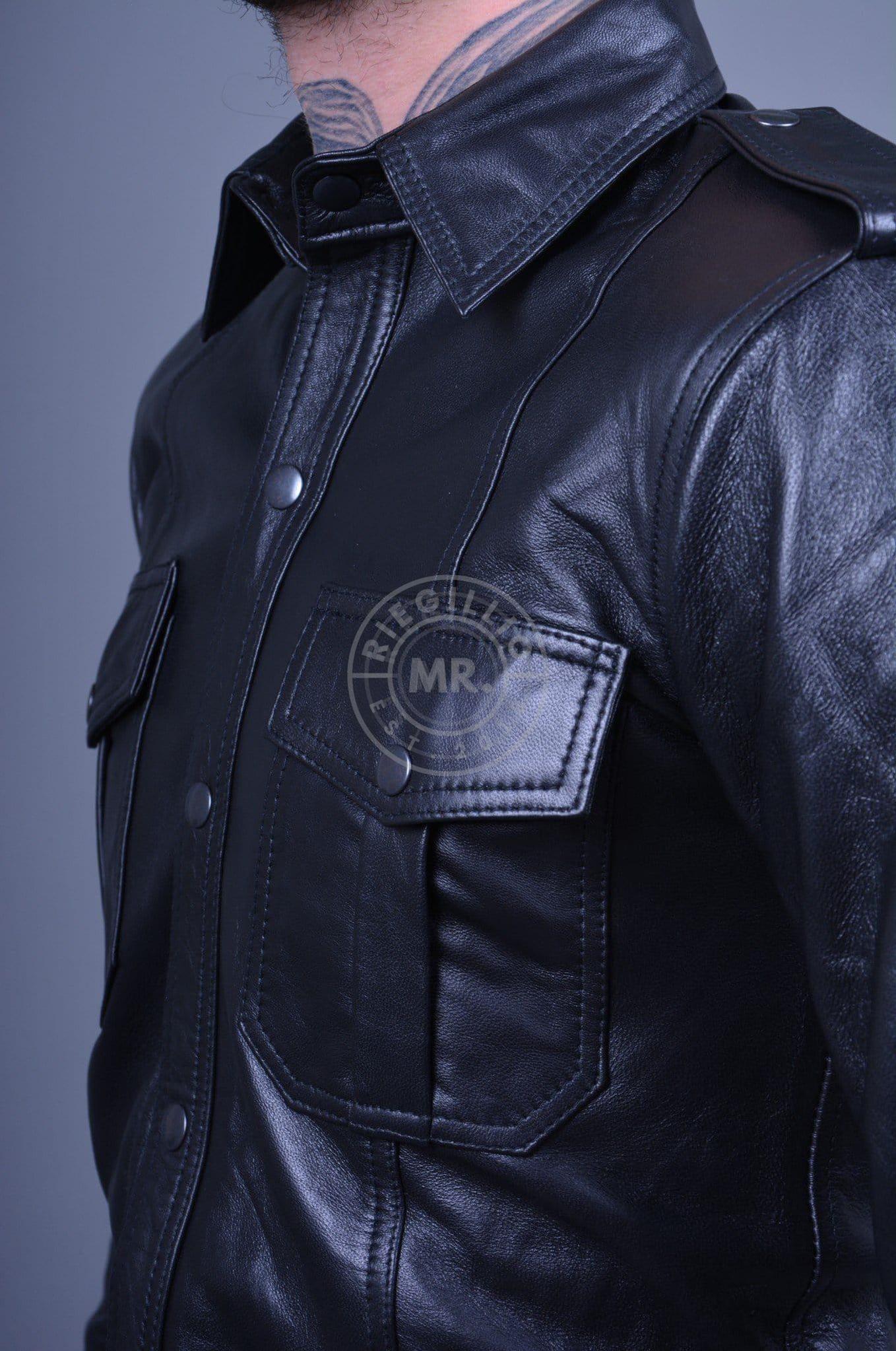 Black Leather Shirt Long Sleeves at MR. Riegillio