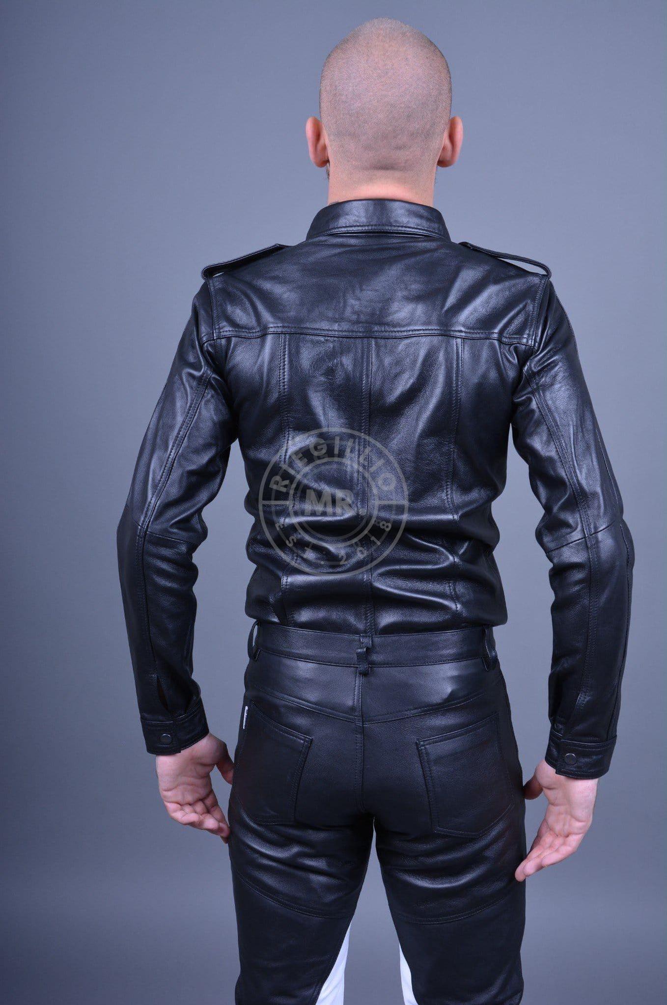 Black Leather Shirt Long Sleeves at MR. Riegillio