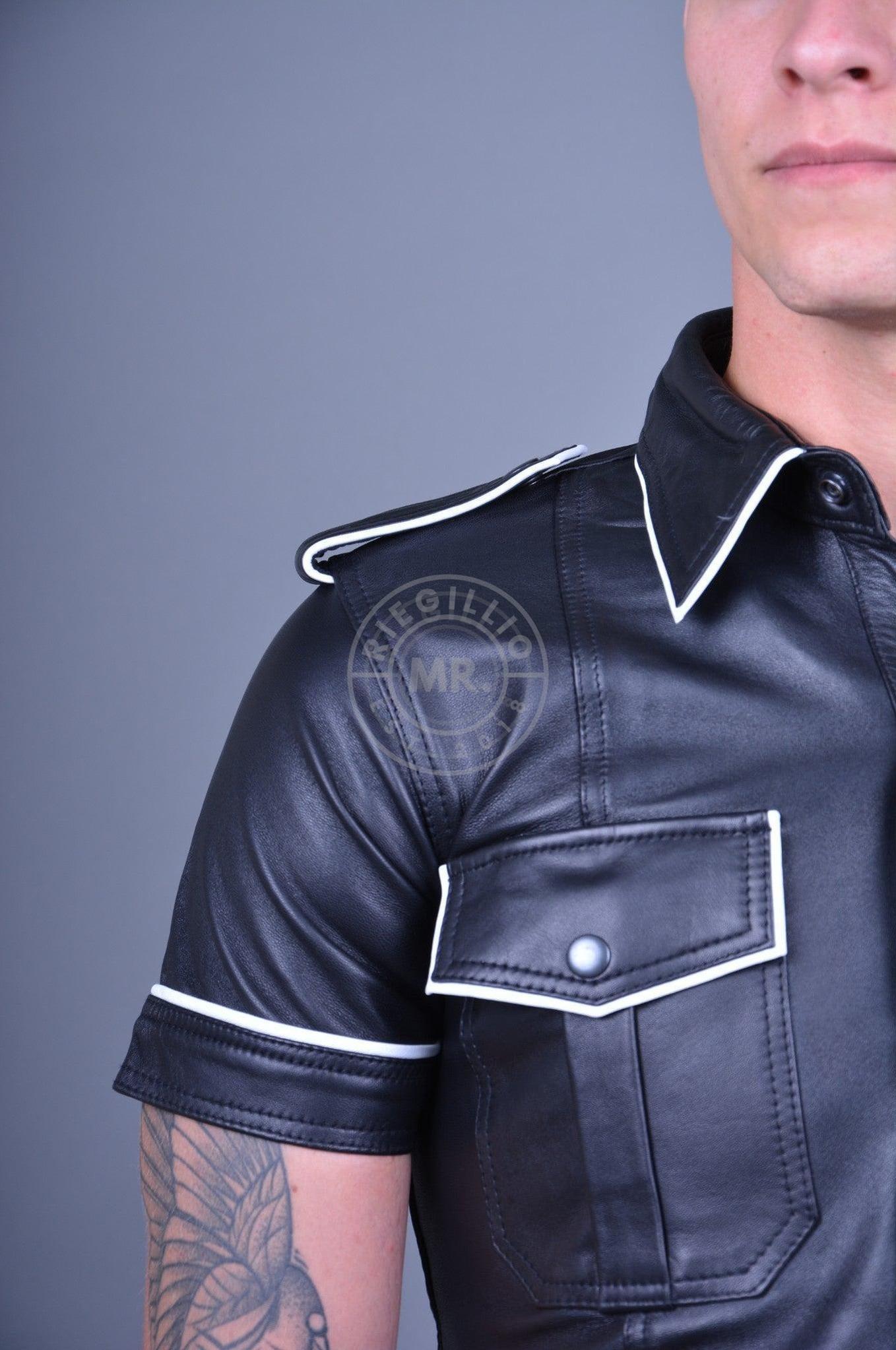 Black Leather Shirt - White Piping at MR. Riegillio