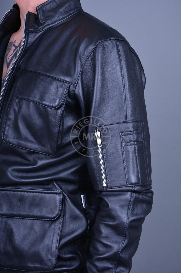 Black Leather Utility Jacket at MR. Riegillio