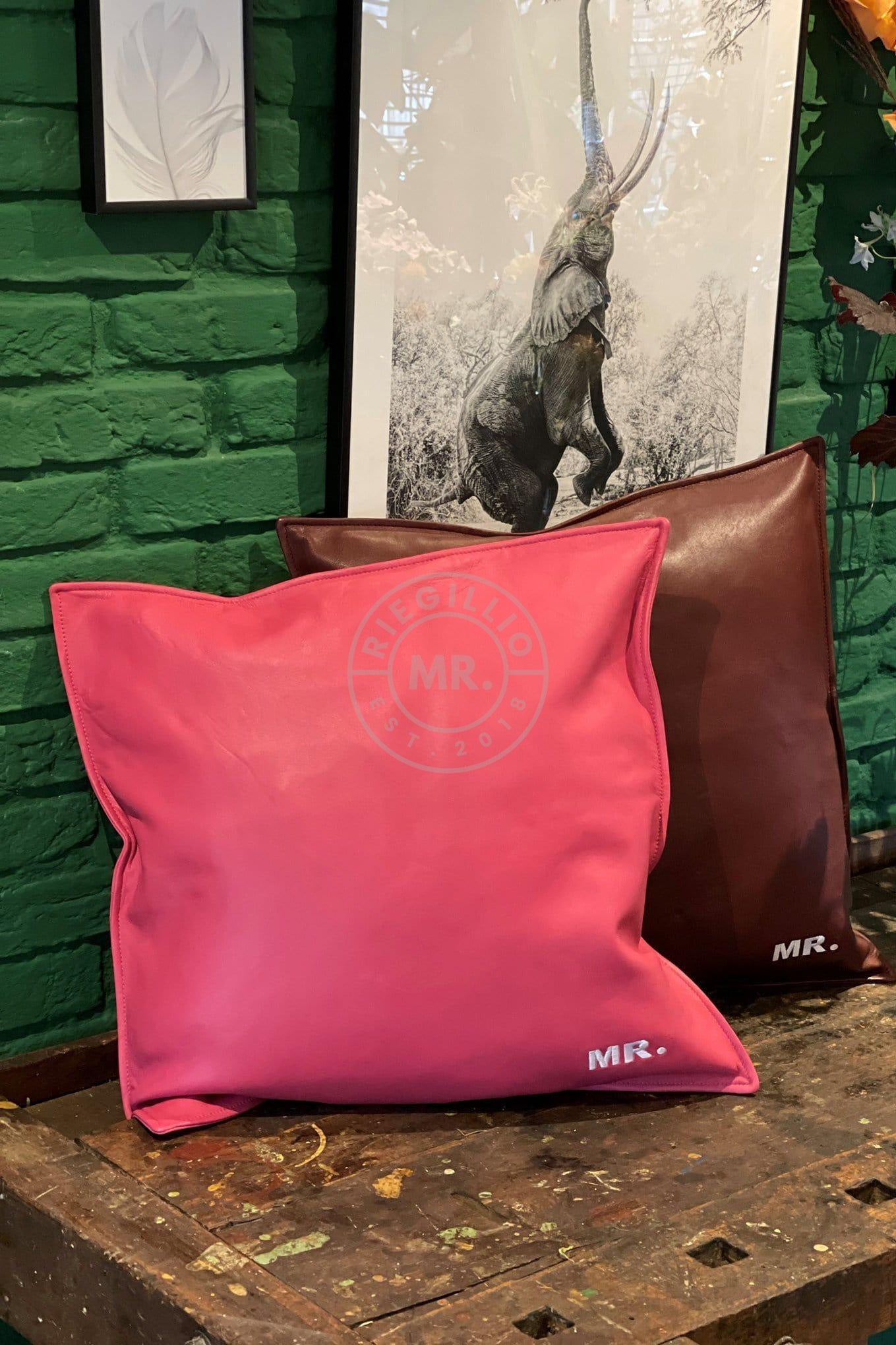 Pink Leather Pillow-at MR. Riegillio