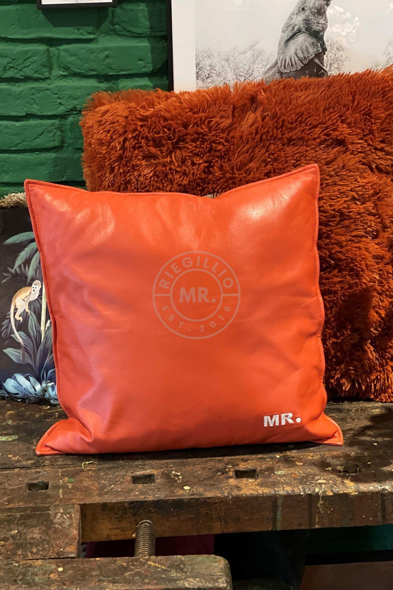 Orange Leather Pillow-at MR. Riegillio