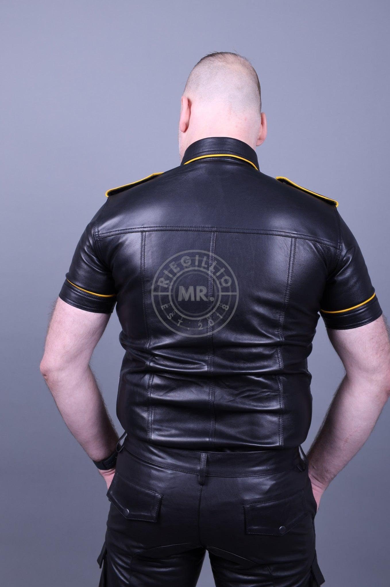 Black Leather Shirt - Yellow Piping at MR. Riegillio