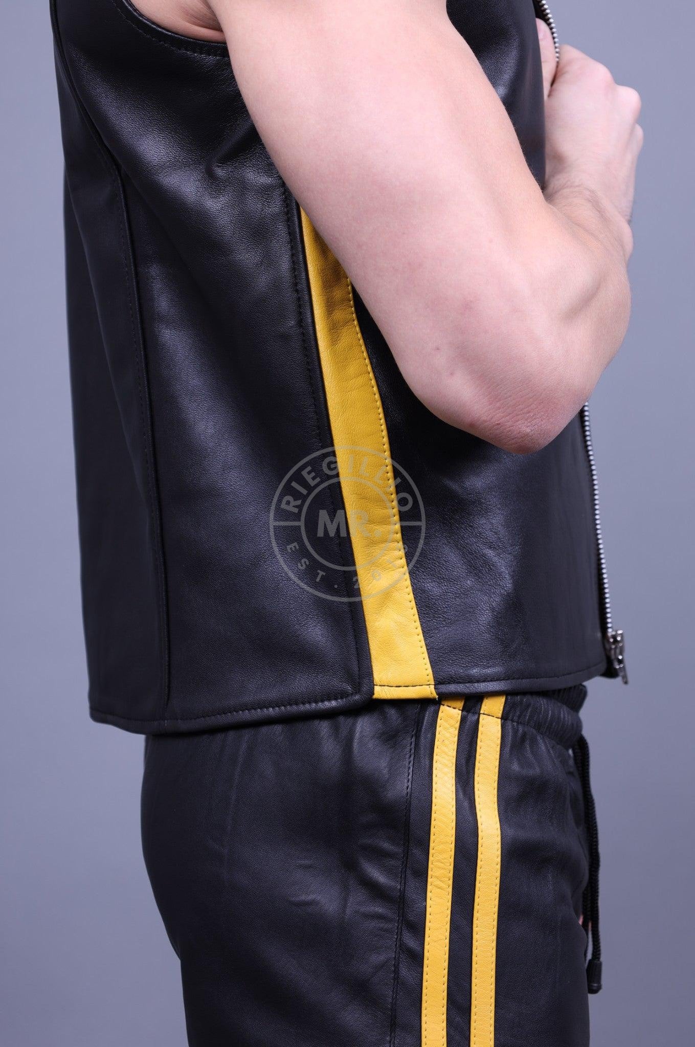 Leather Zipper Vest - Yellow Panels at MR. Riegillio