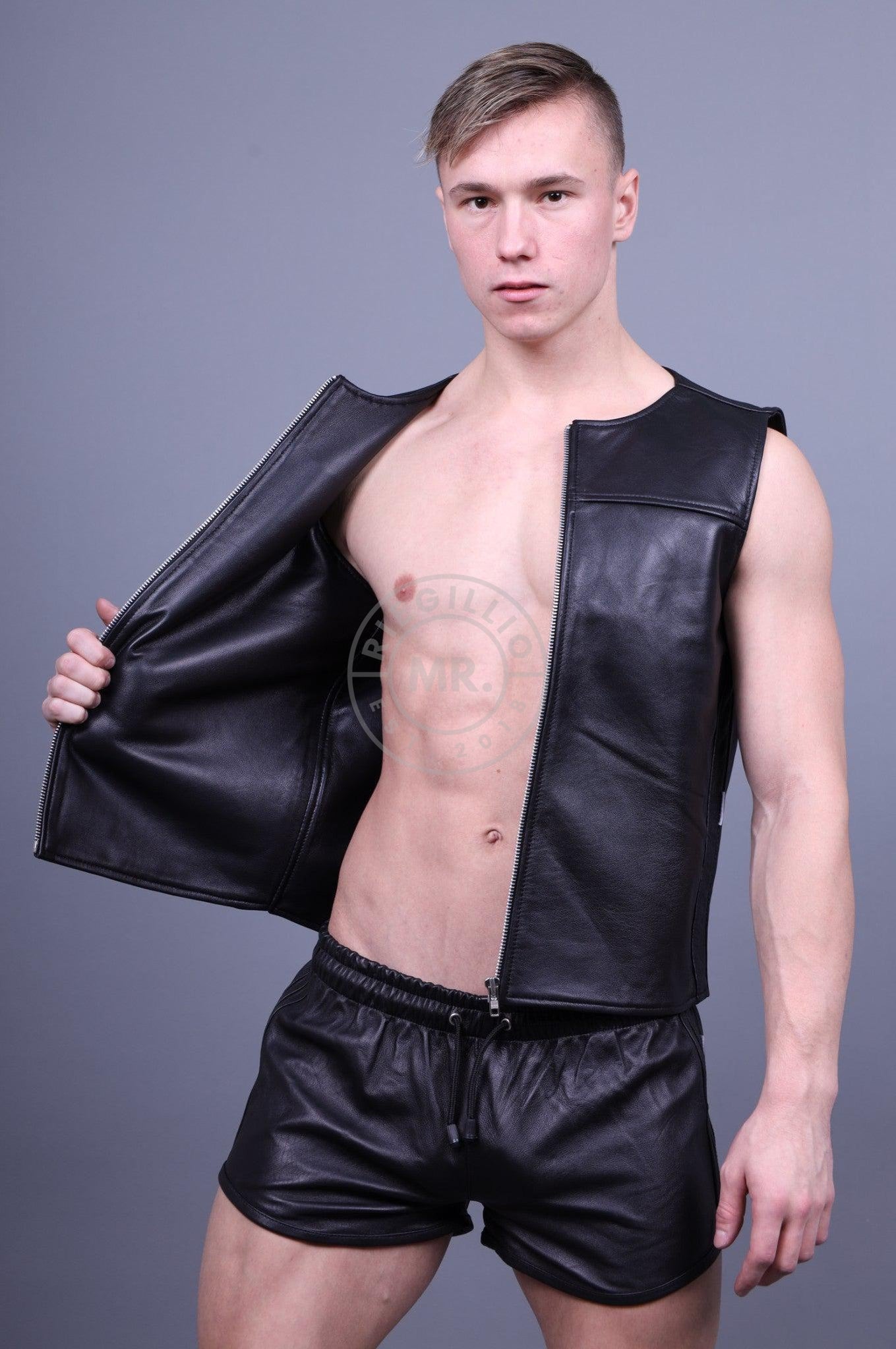Leather Zipper Vest - Black at MR. Riegillio