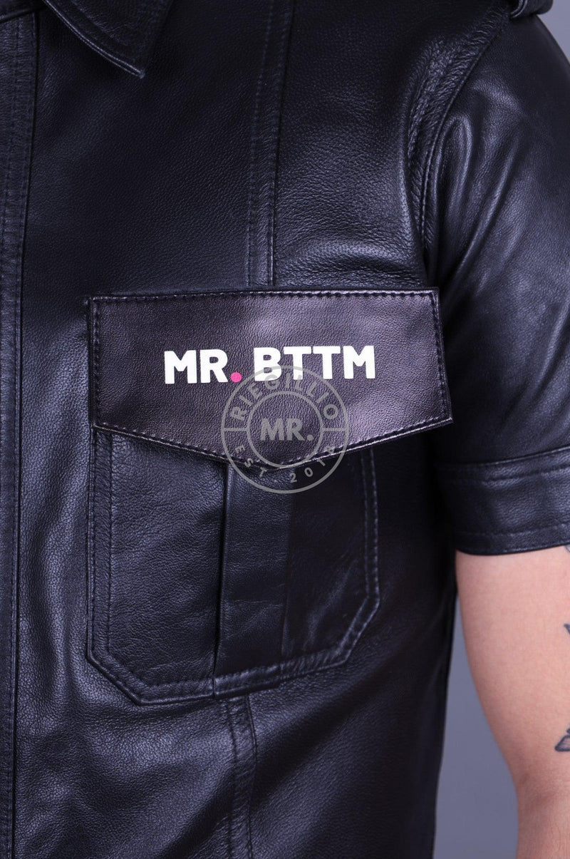 Black Leather Shirt - Velcro Patch at MR. Riegillio