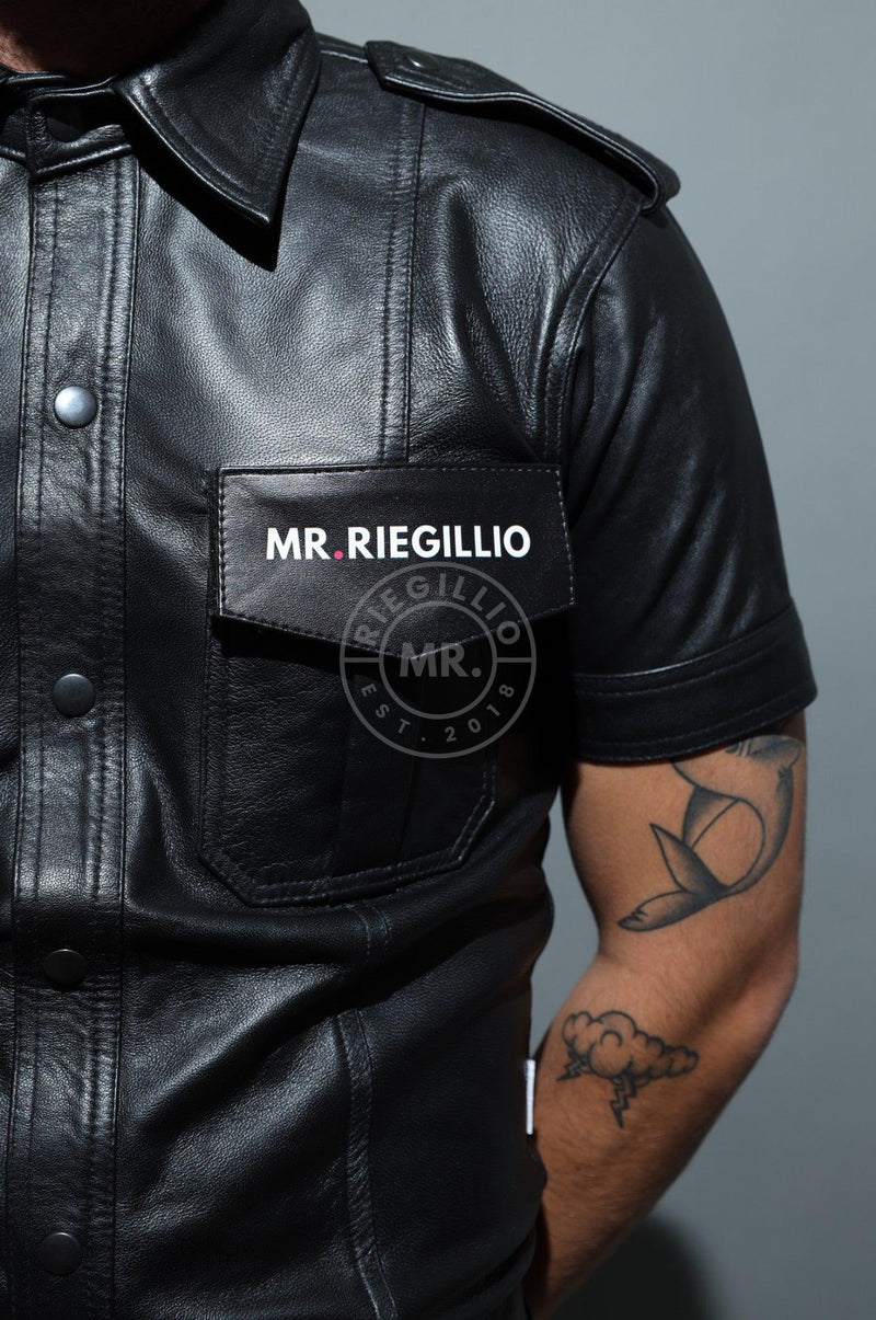 Black Leather Shirt - Velcro Patch at MR. Riegillio