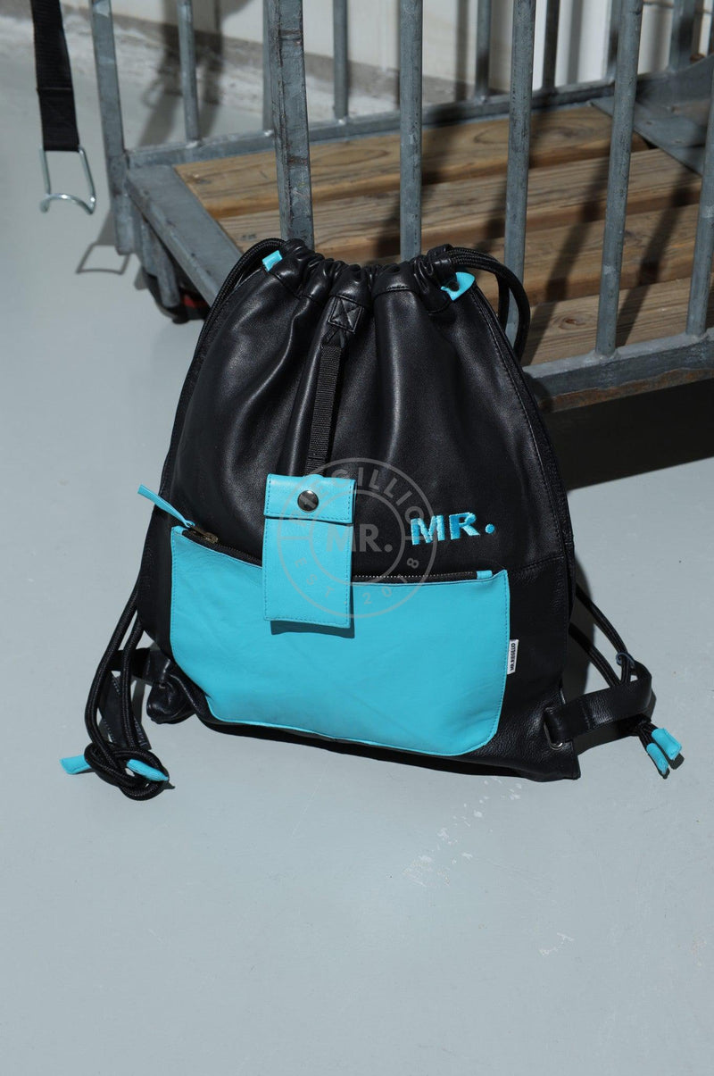 Leather Backpack Black - Light Blue Touch at MR. Riegillio