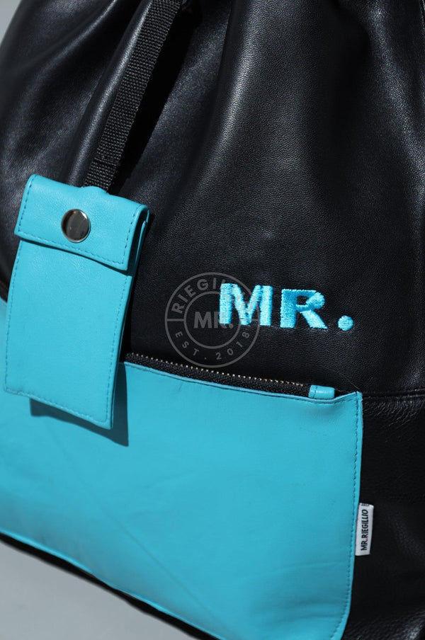 Leather Backpack Black - Light Blue Touch at MR. Riegillio