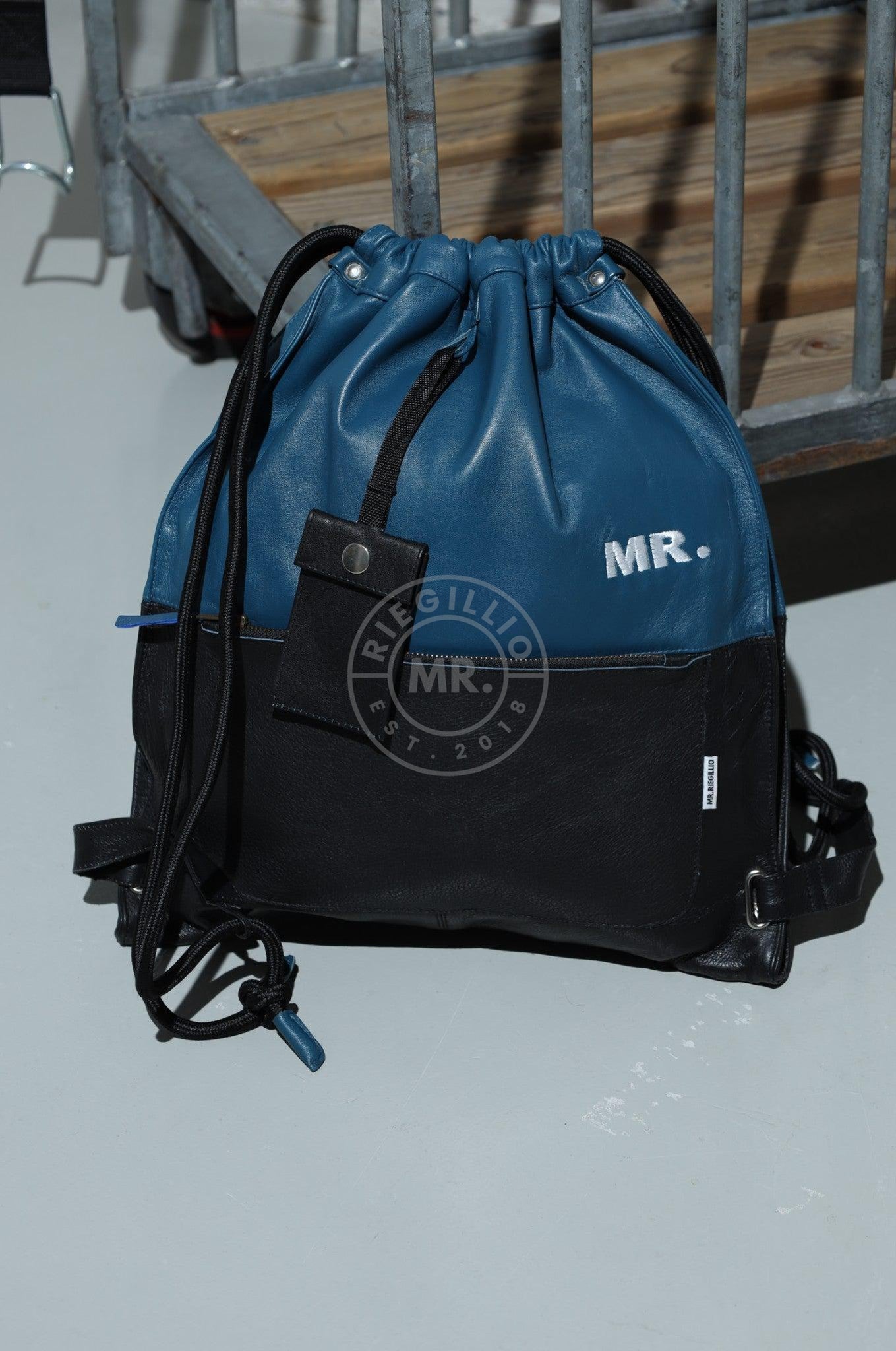 Leather Backpack Black - Blue at MR. Riegillio