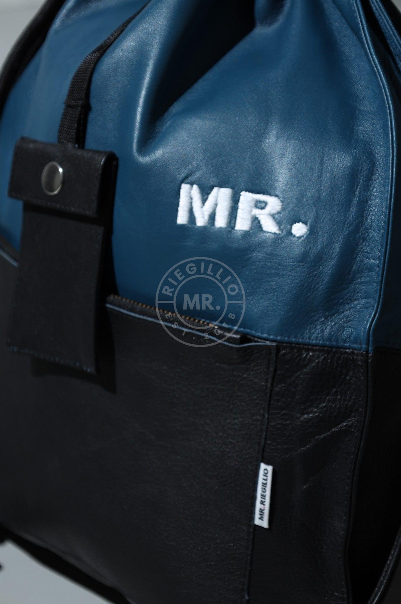 Leather Backpack Black Blue by MR. Riegillio