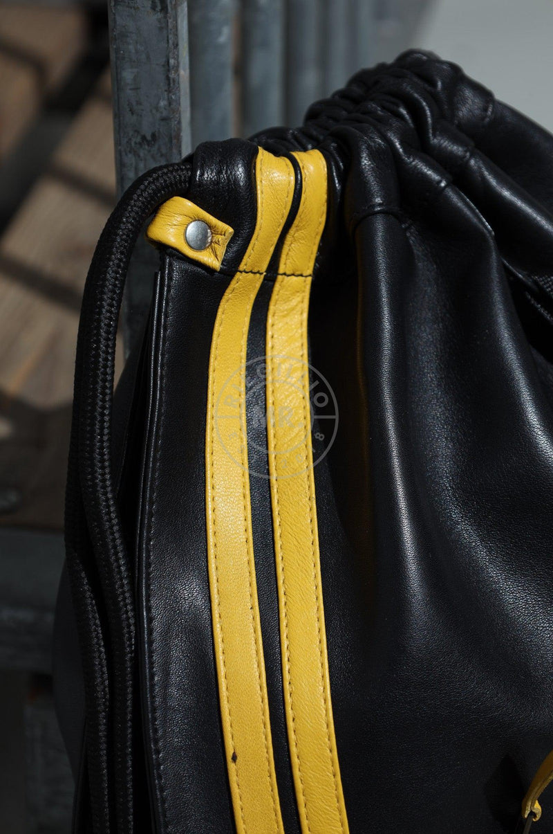 Leather Backpack Black - Yellow Stripes at MR. Riegillio