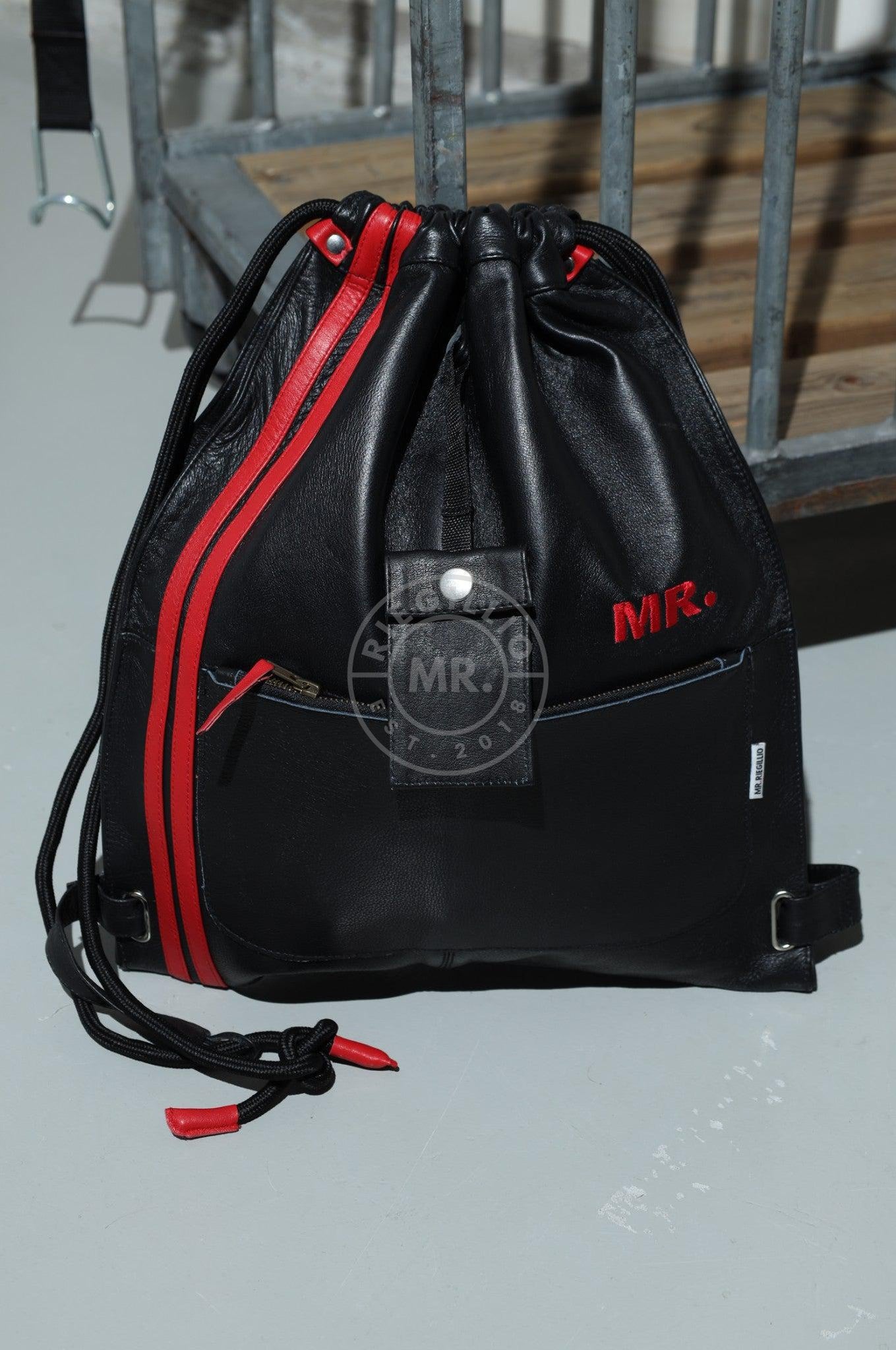 Leather Backpack Black - Red Stripes at MR. Riegillio